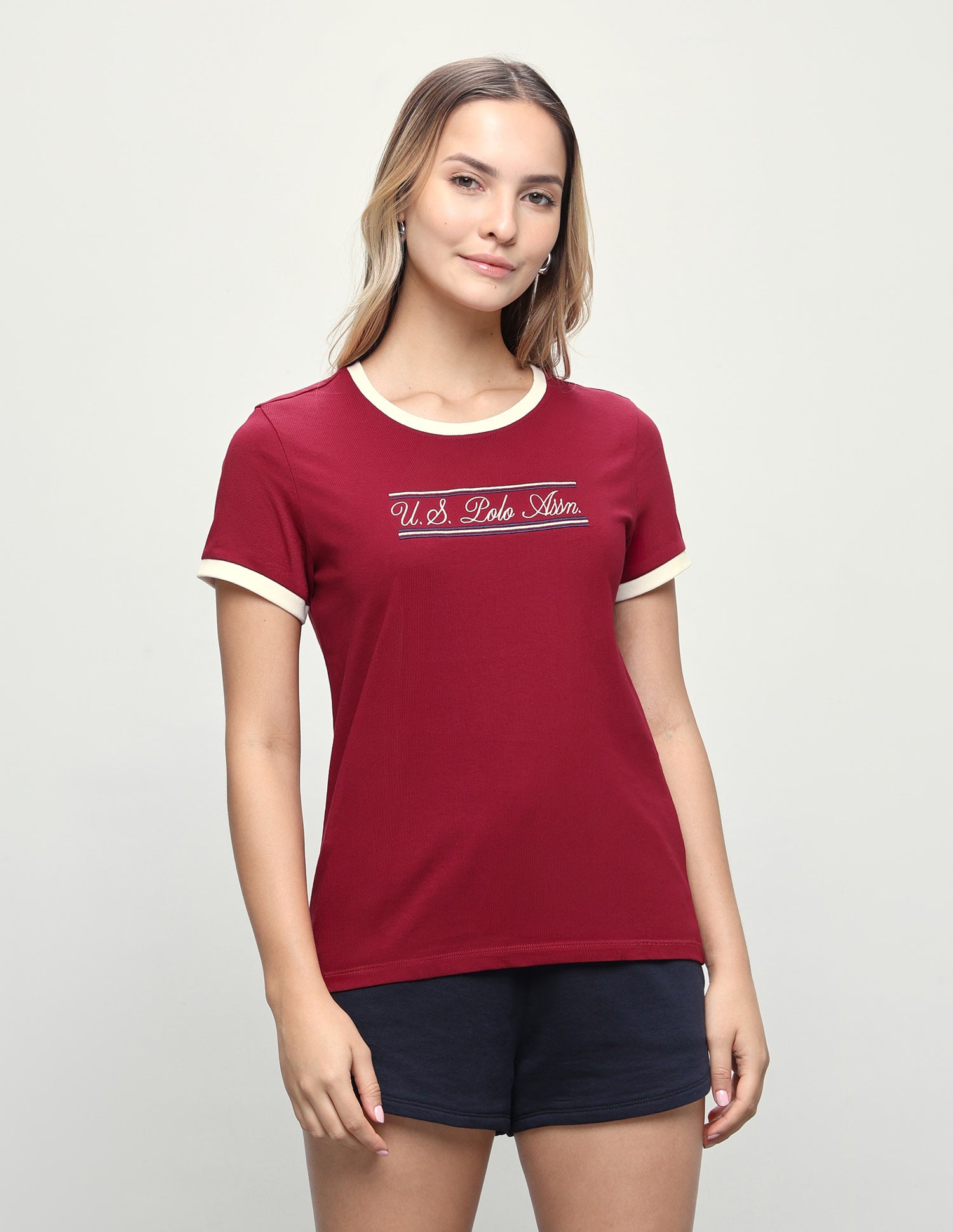 Brand Embroidered Regular Fit T-Shirt Dark Red - U.S. Polo Assn. India | Large