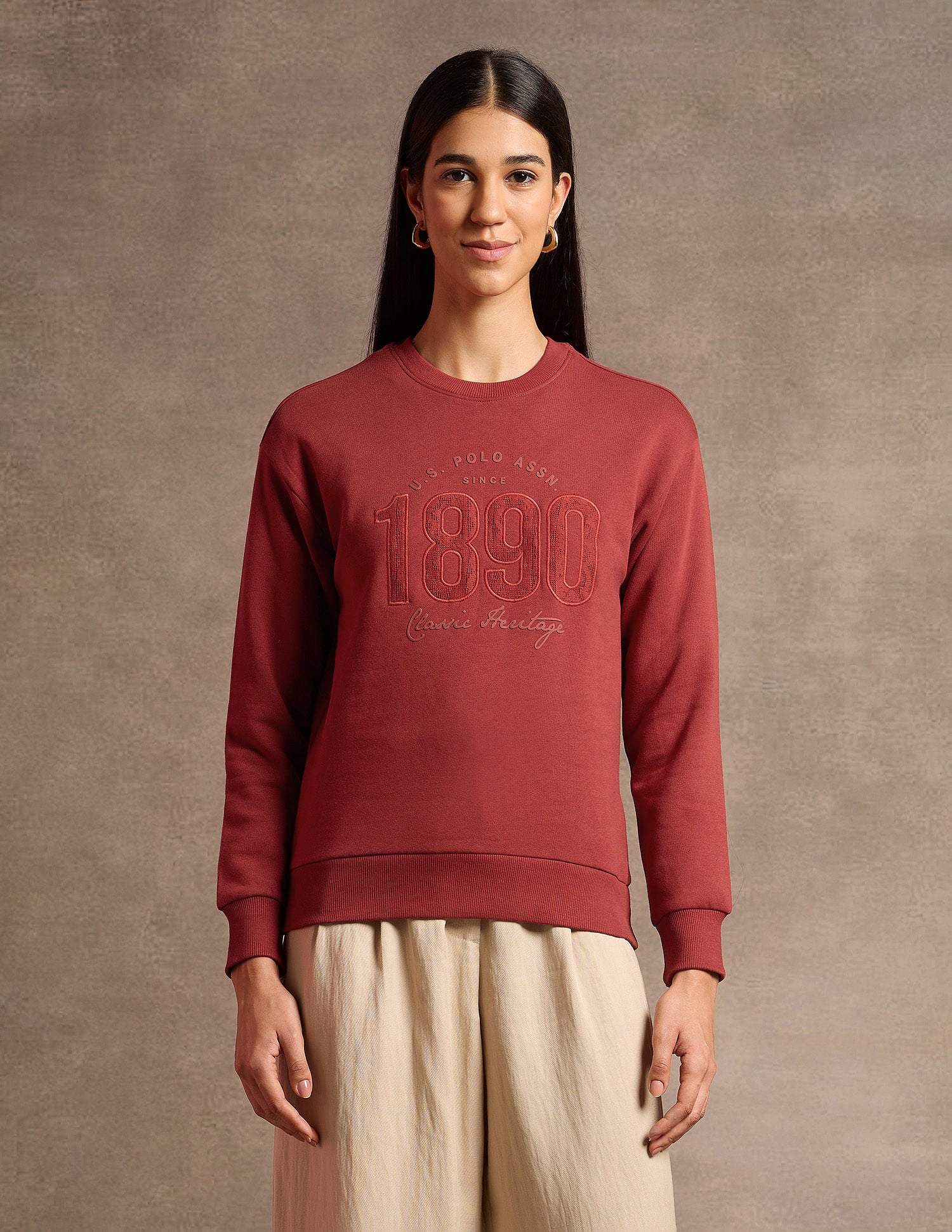 Brand Printed Regular Fit Sweatshirt Rust - U.S. POLO ASSN. | Large