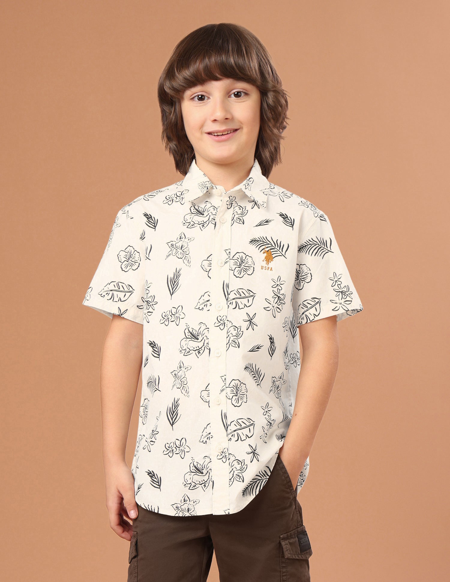Floral Printed Regular Fit Shirt Beige - U.S. Polo Assn. India | Large