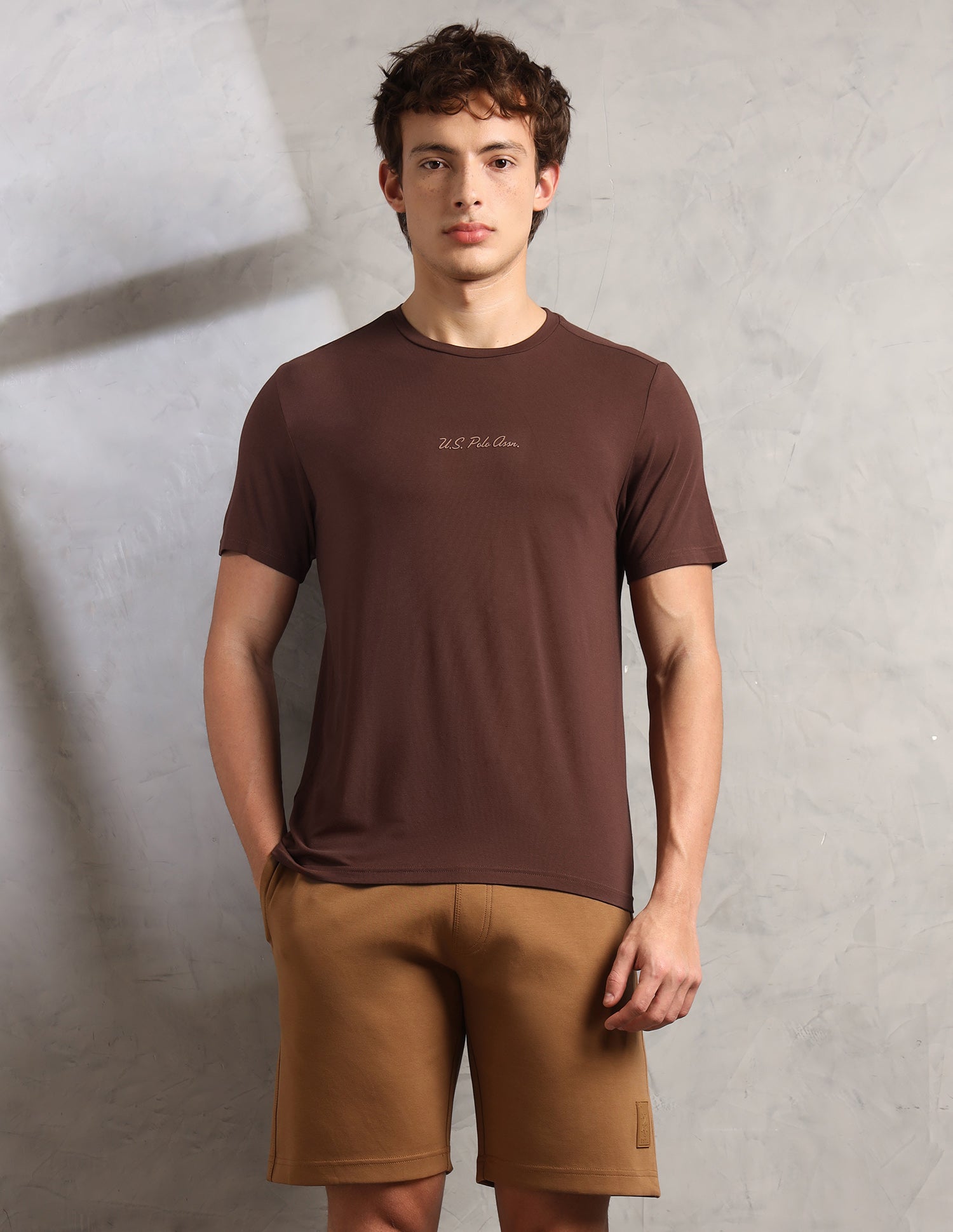 Round Neck Comfort Fit PE007-PL Lounge T-Shirt - Pack Of 1 Shaved Chocolate - U.S. Polo Assn. India | Large