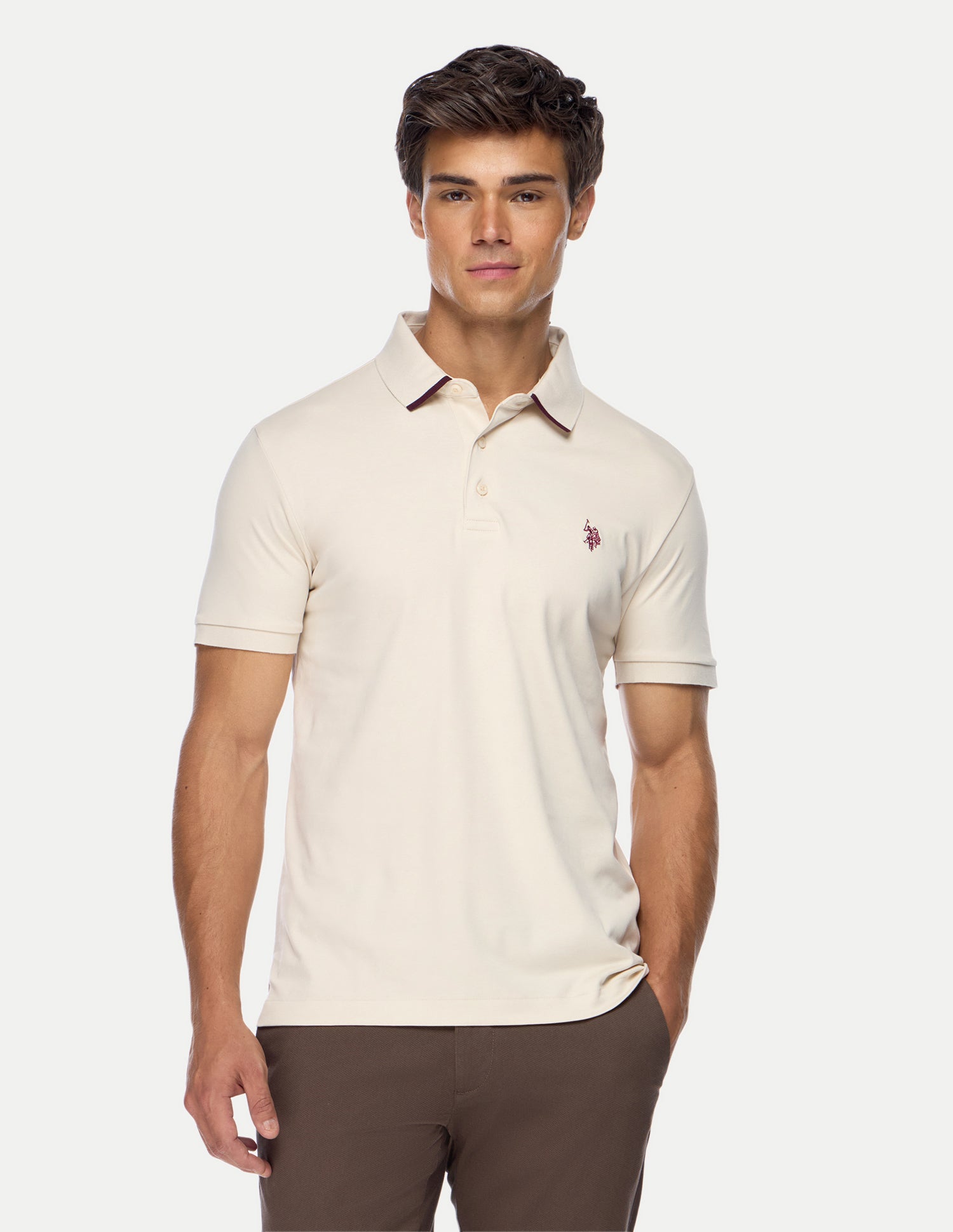 Solid Slim Fit Polo Shirt Off White - U.S. Polo Assn. India | Large