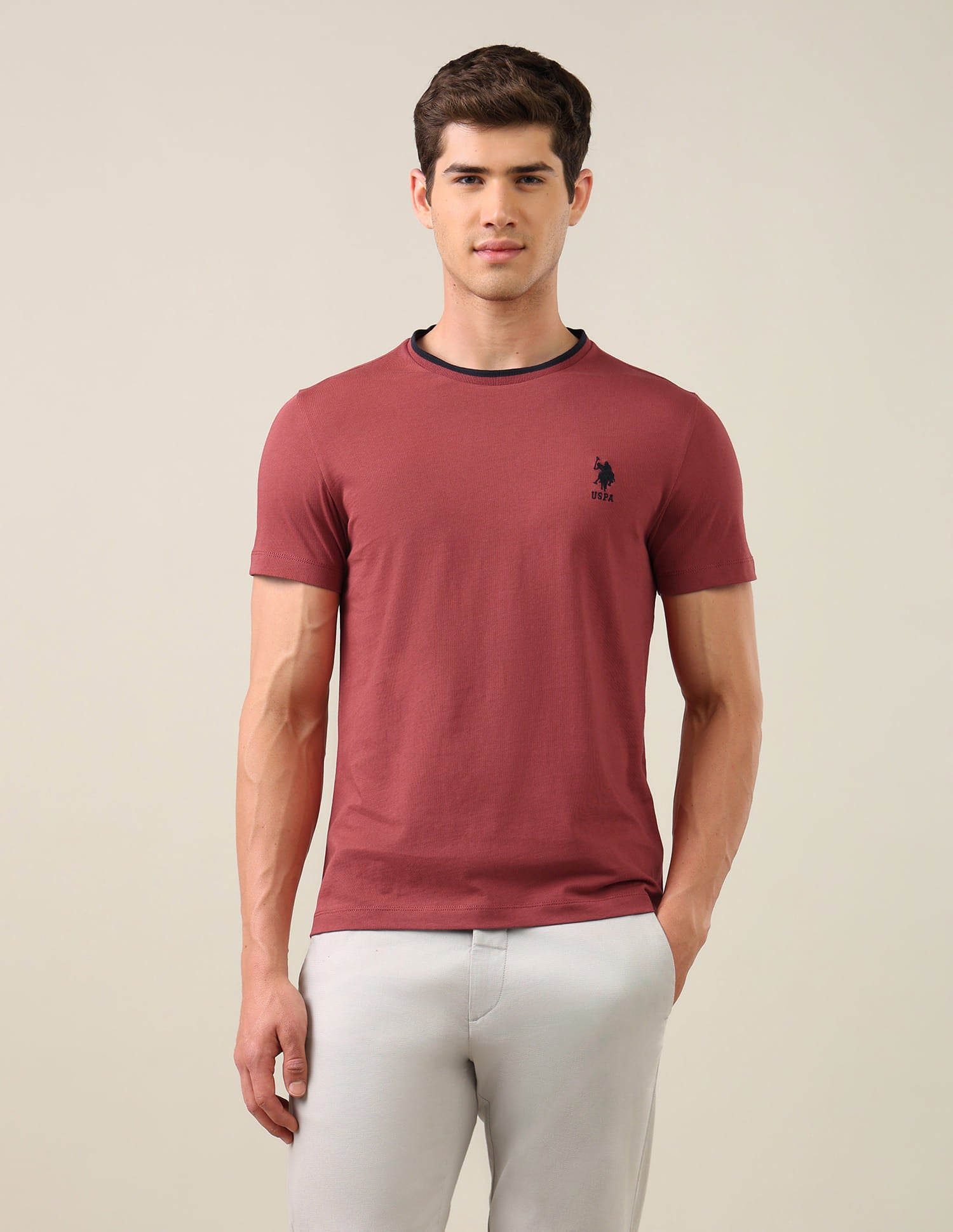 Solid Regular Fit T-Shirt Red - U.S. Polo Assn. India | Large
