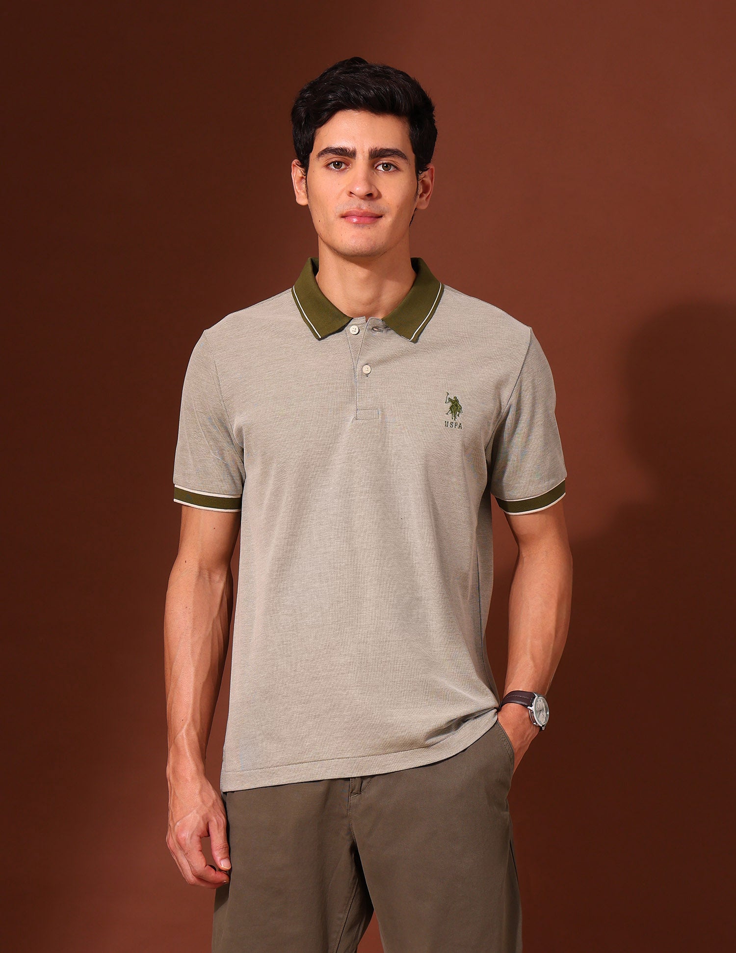 Solid Work and Wander Polo Shirt Light Olive - U.S. Polo Assn. India | Large