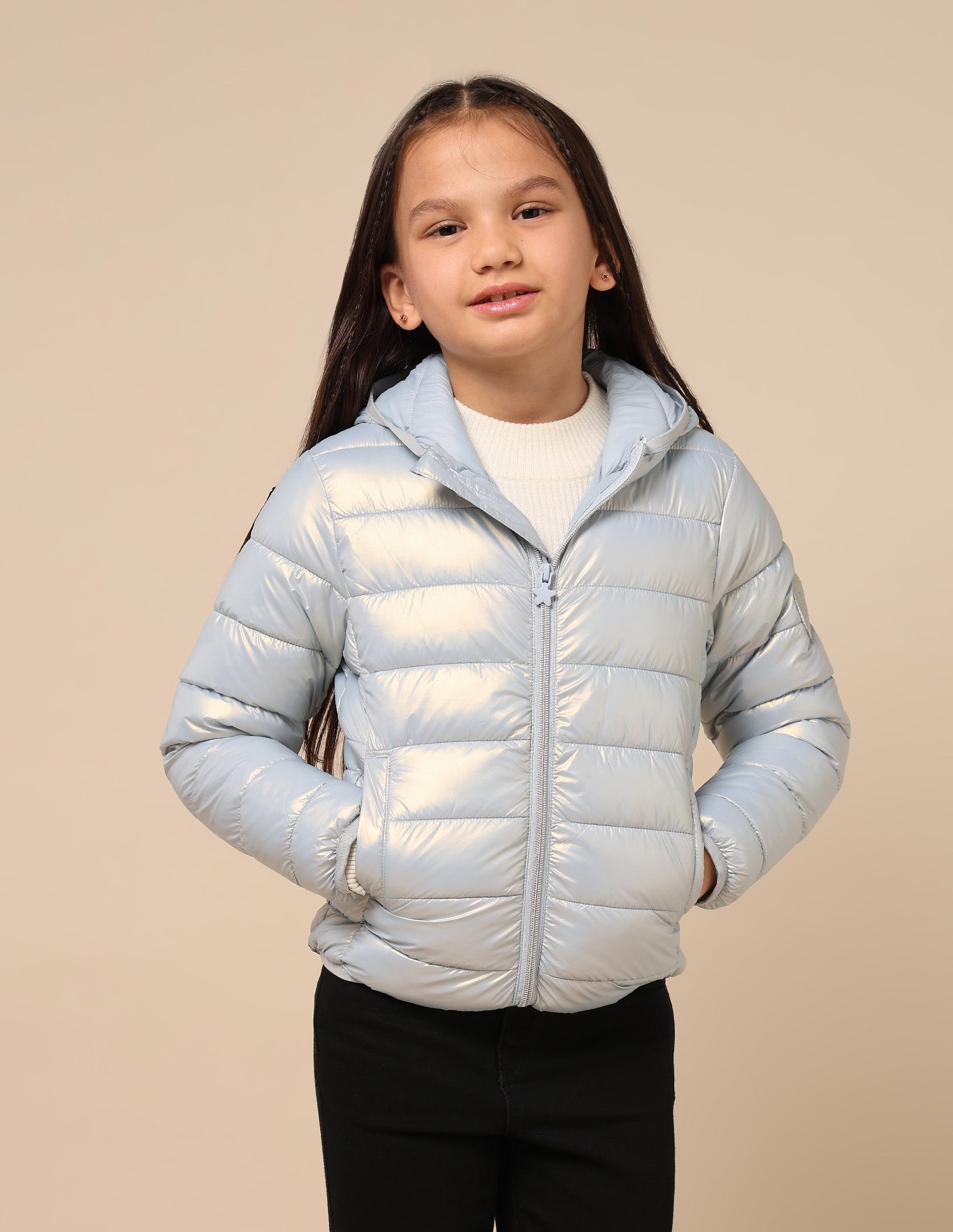 Girls Nylon Puffer Jacket Light Blue - U.S. POLO ASSN. | Large