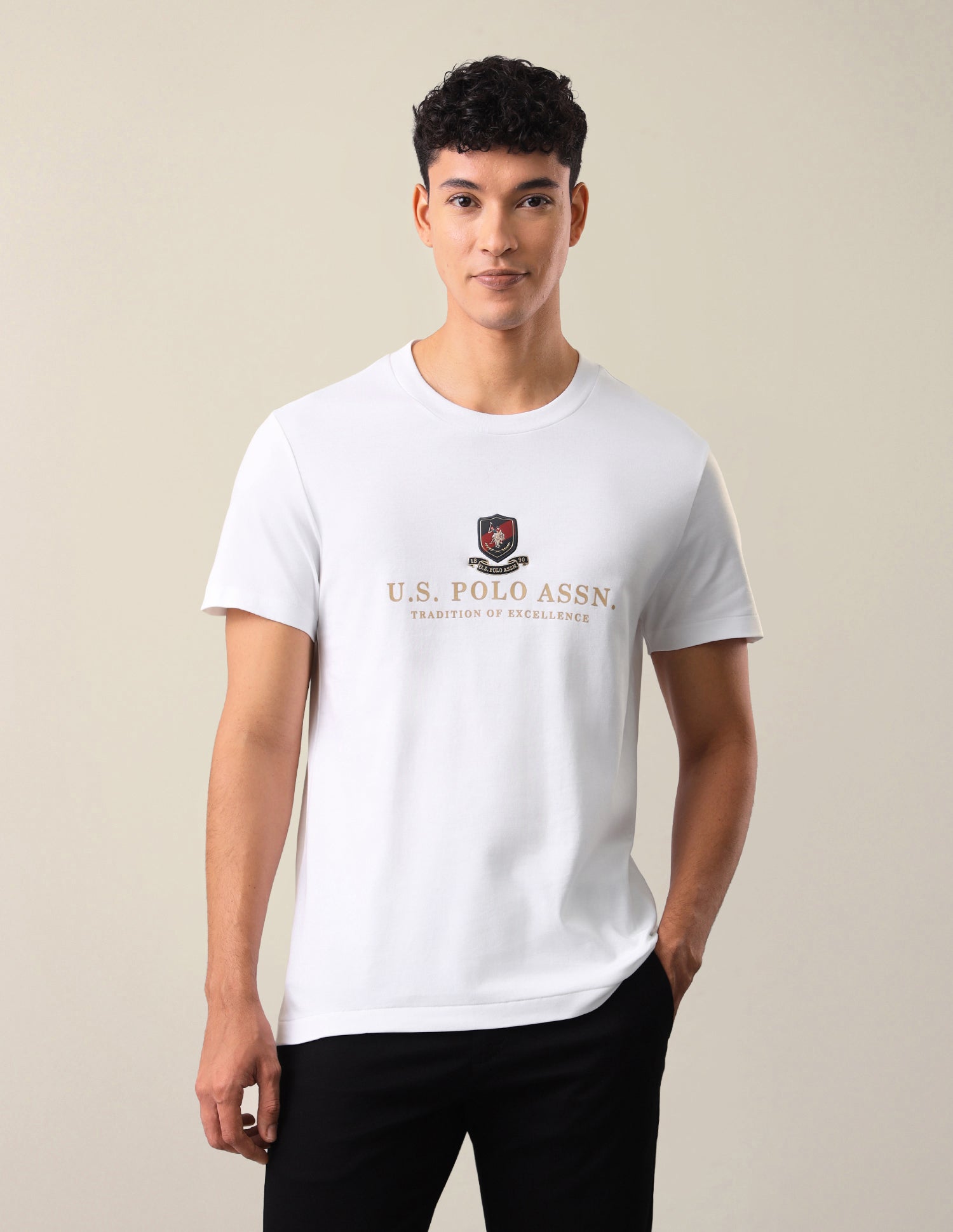 Brand Embossed Slim Fit T-Shirt White - U.S. Polo Assn. India | Large