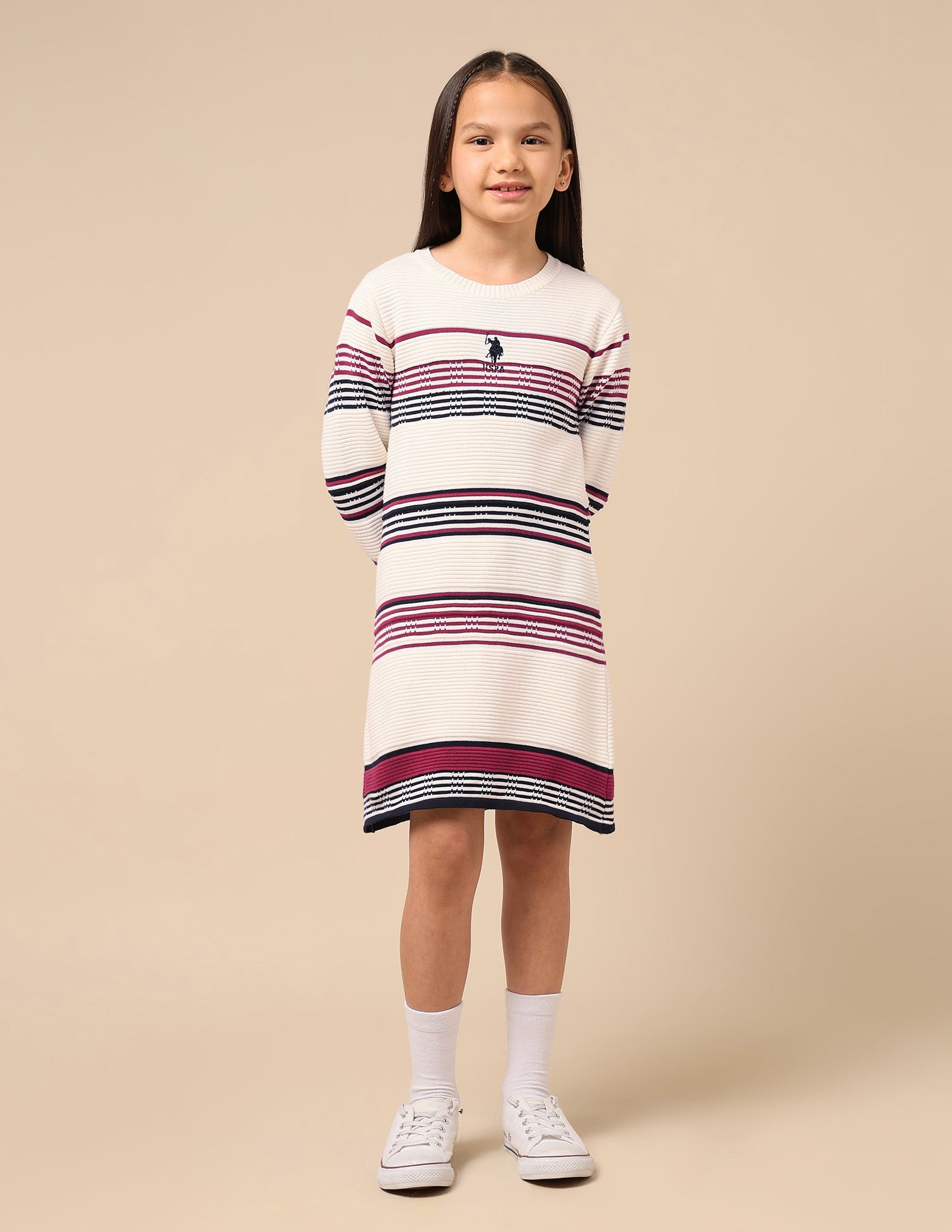 Girls Regular Fit Sweater Dress Off White - U.S. POLO ASSN. | Large