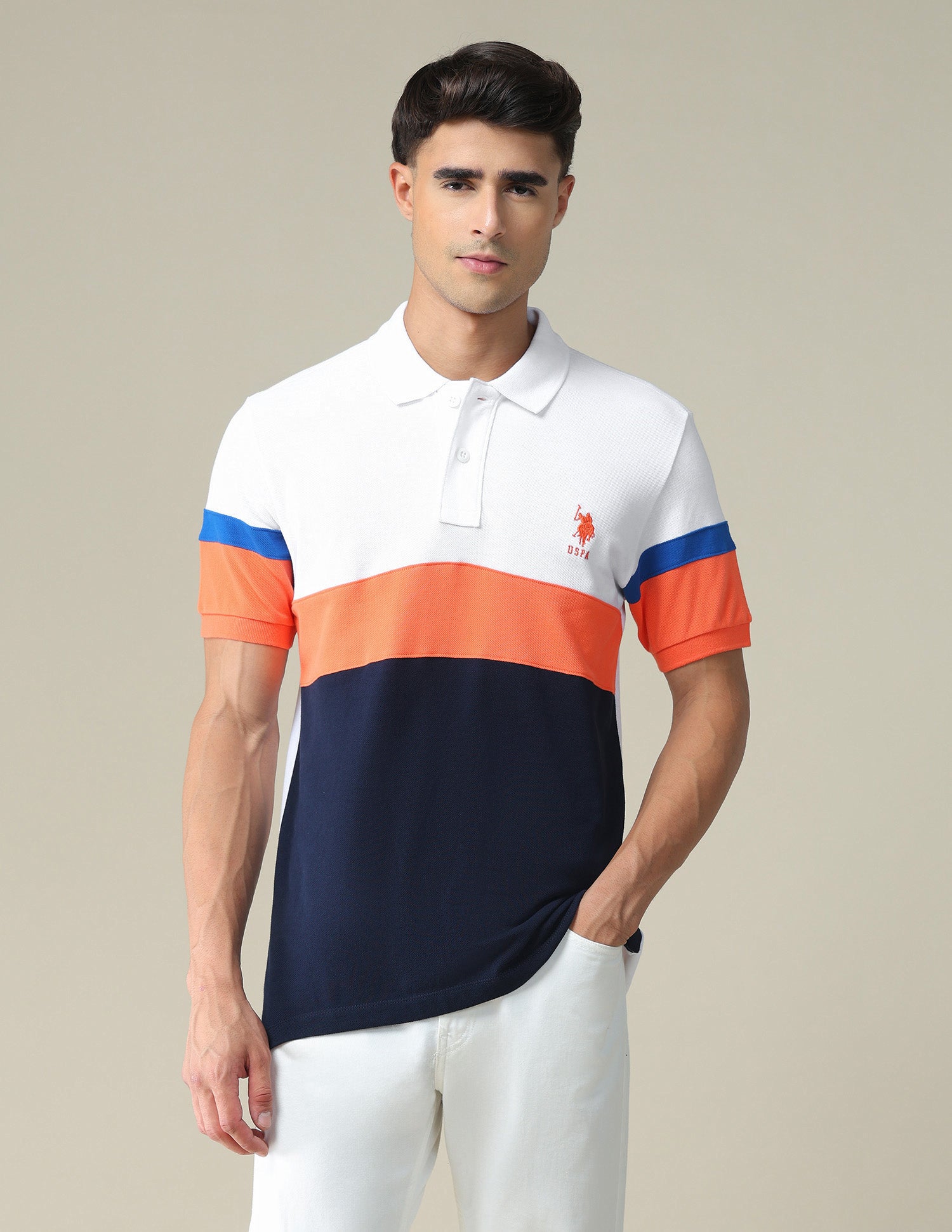 Colour Block Polo Shirt White - U.S. POLO ASSN. | Large