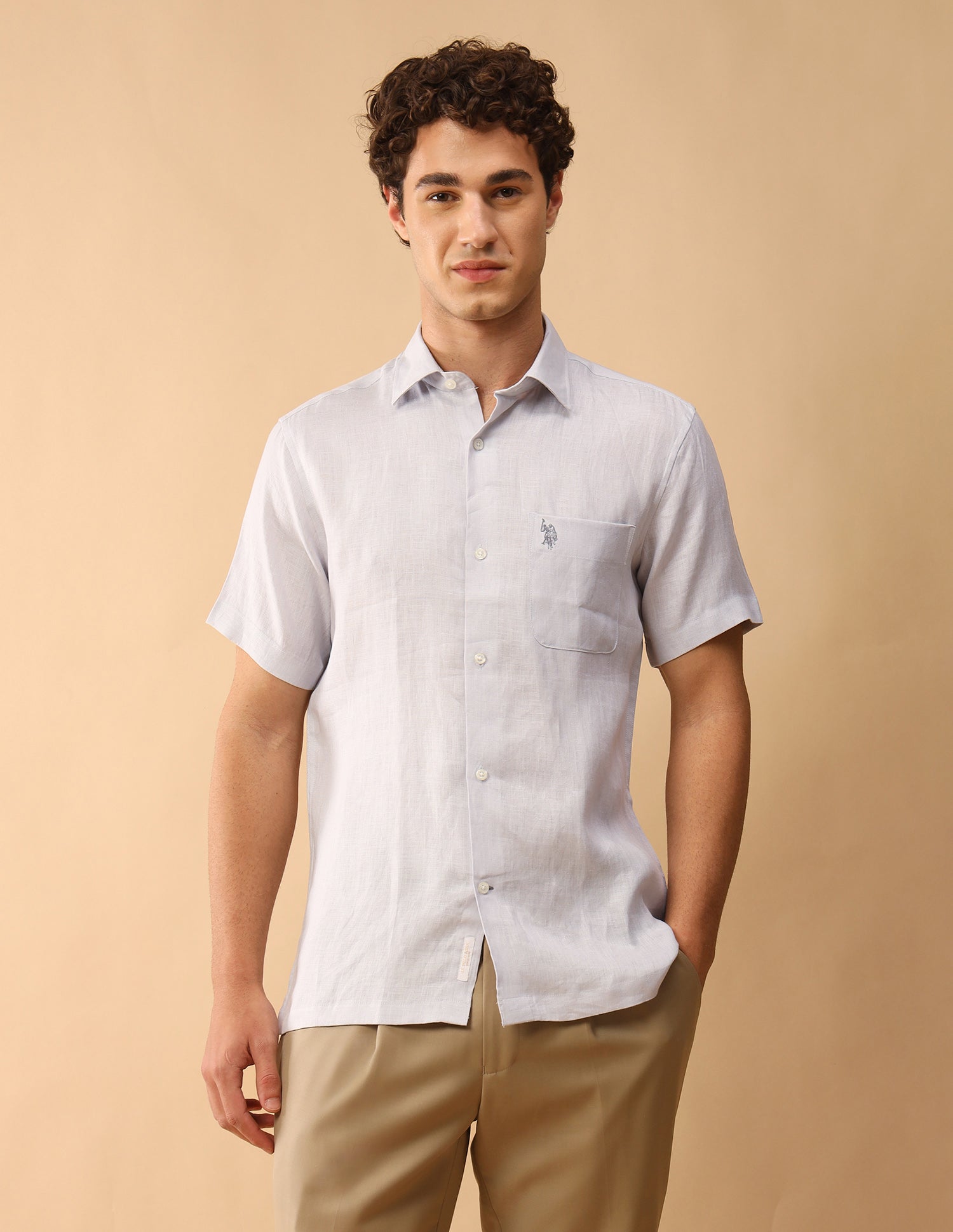 Pacho X Solid Regular Fit Shirt Light Grey - U.S. Polo Assn. India | Large