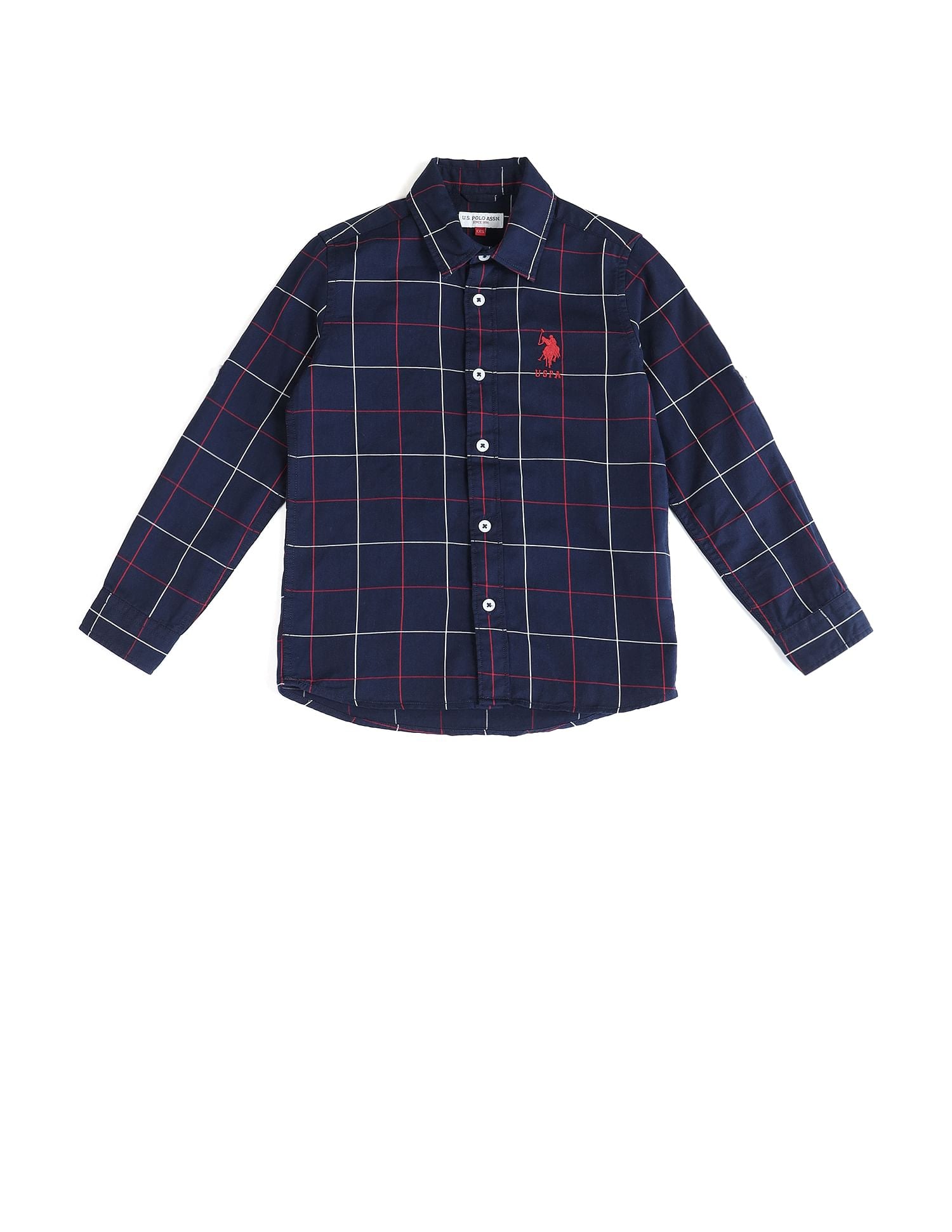 Boys Windowpane Checked Regular Fit Shirt Navy - U.S. POLO ASSN. | Large