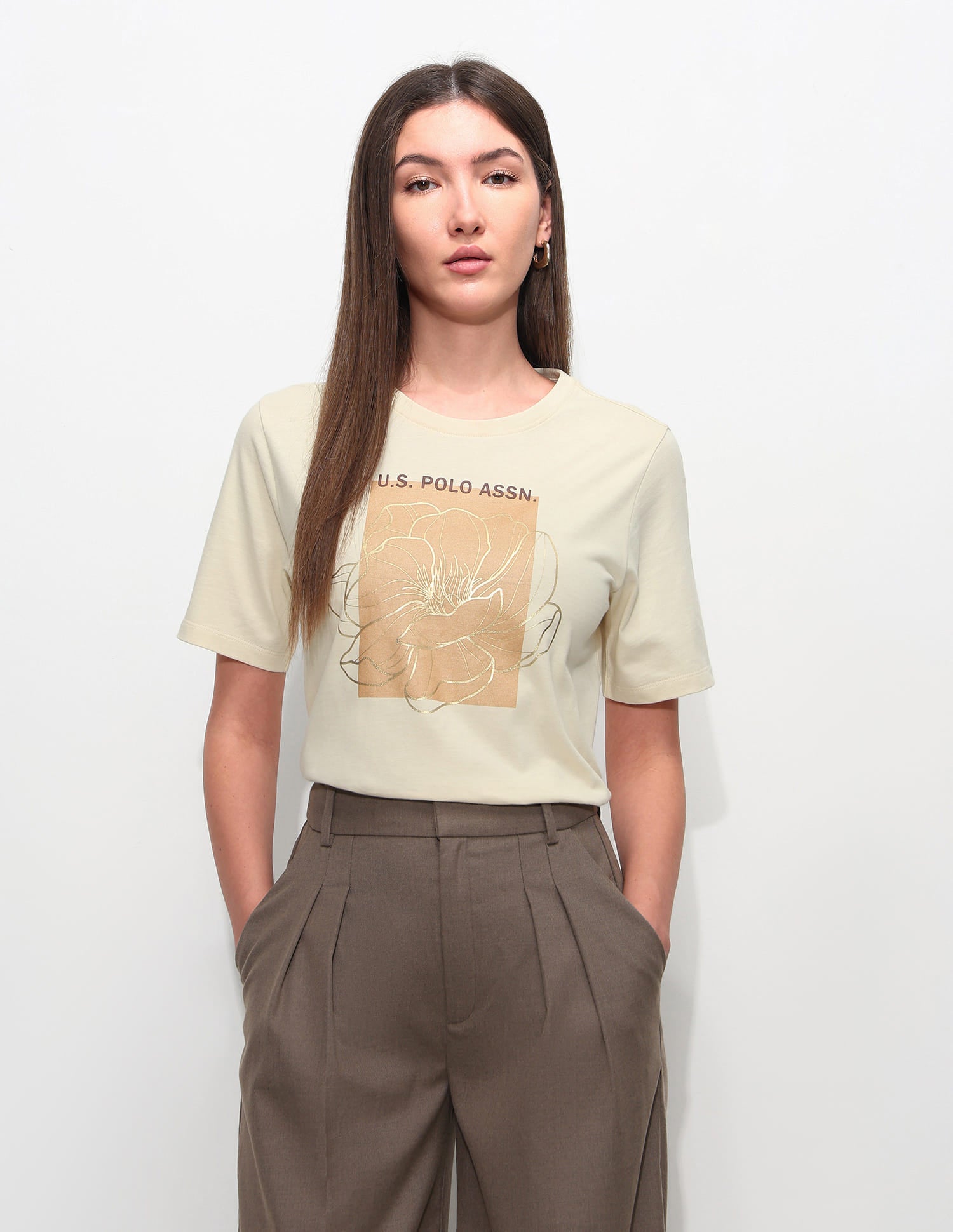 Boxy Fit Graphic Printed T-Shirt Ecru - U.S. Polo Assn. India | Large