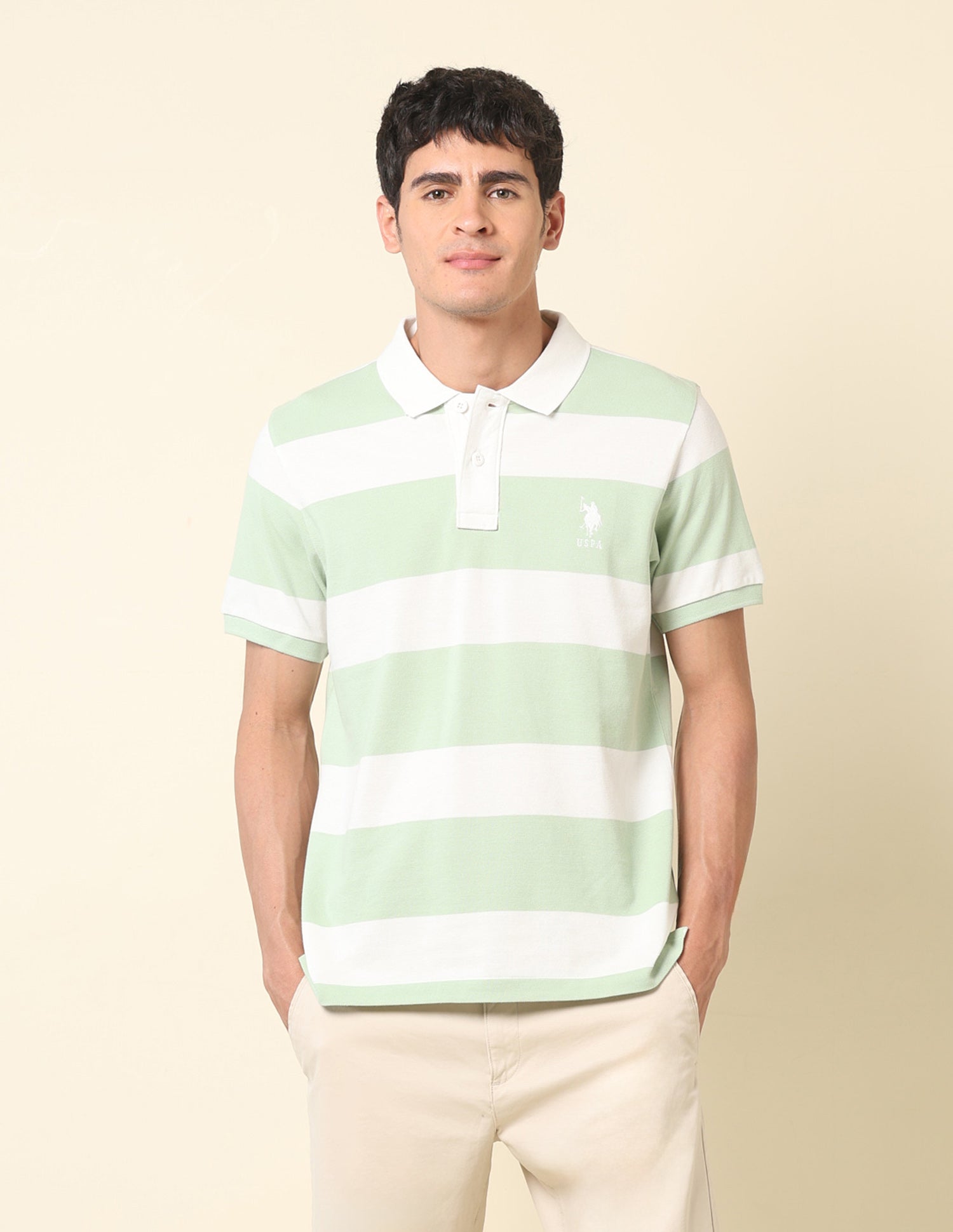 Horizontal Striped Classic Polo Shirt Light Green - U.S. POLO ASSN. | Large