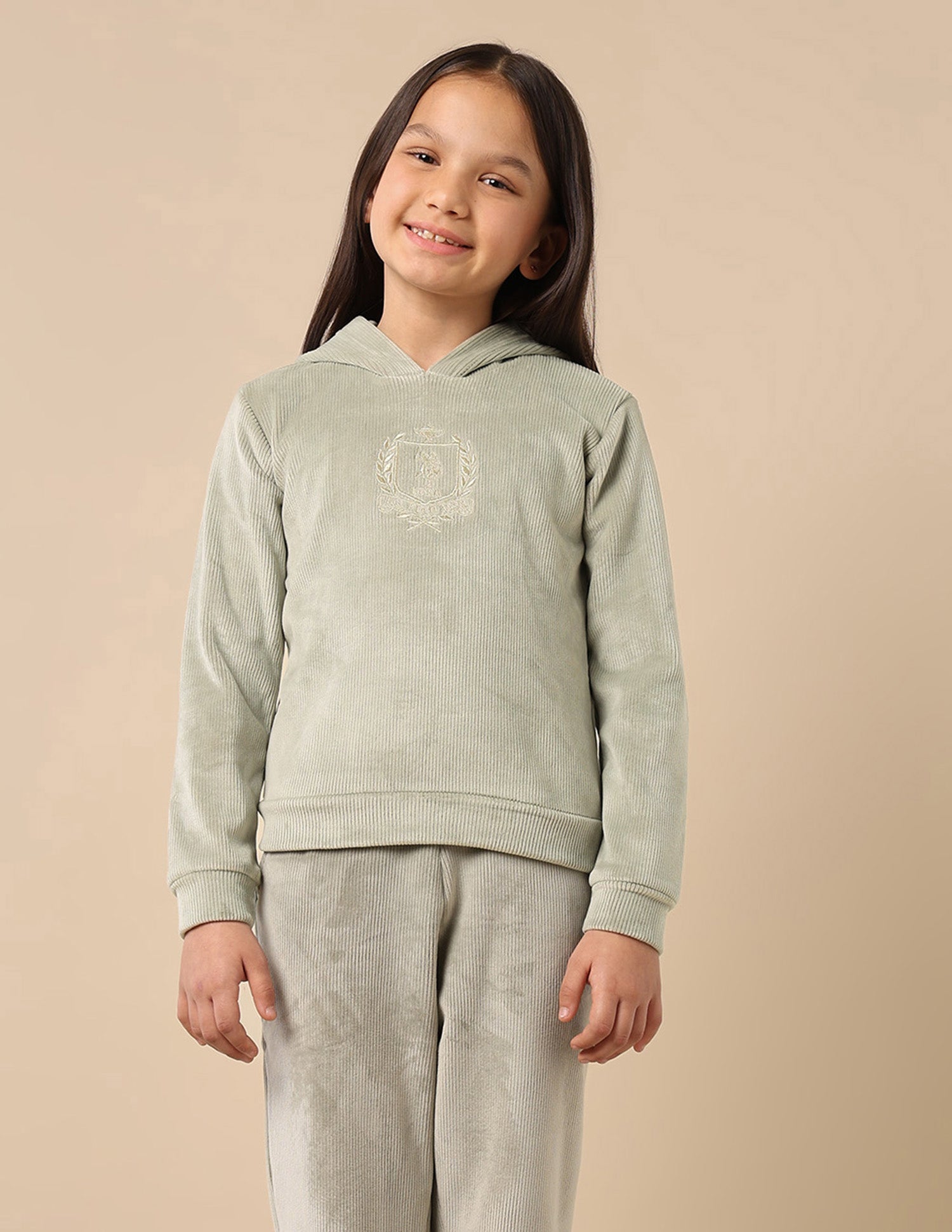 Girls Ribbed Hooded Sweatshirt Light Green - U.S. POLO ASSN. | Large