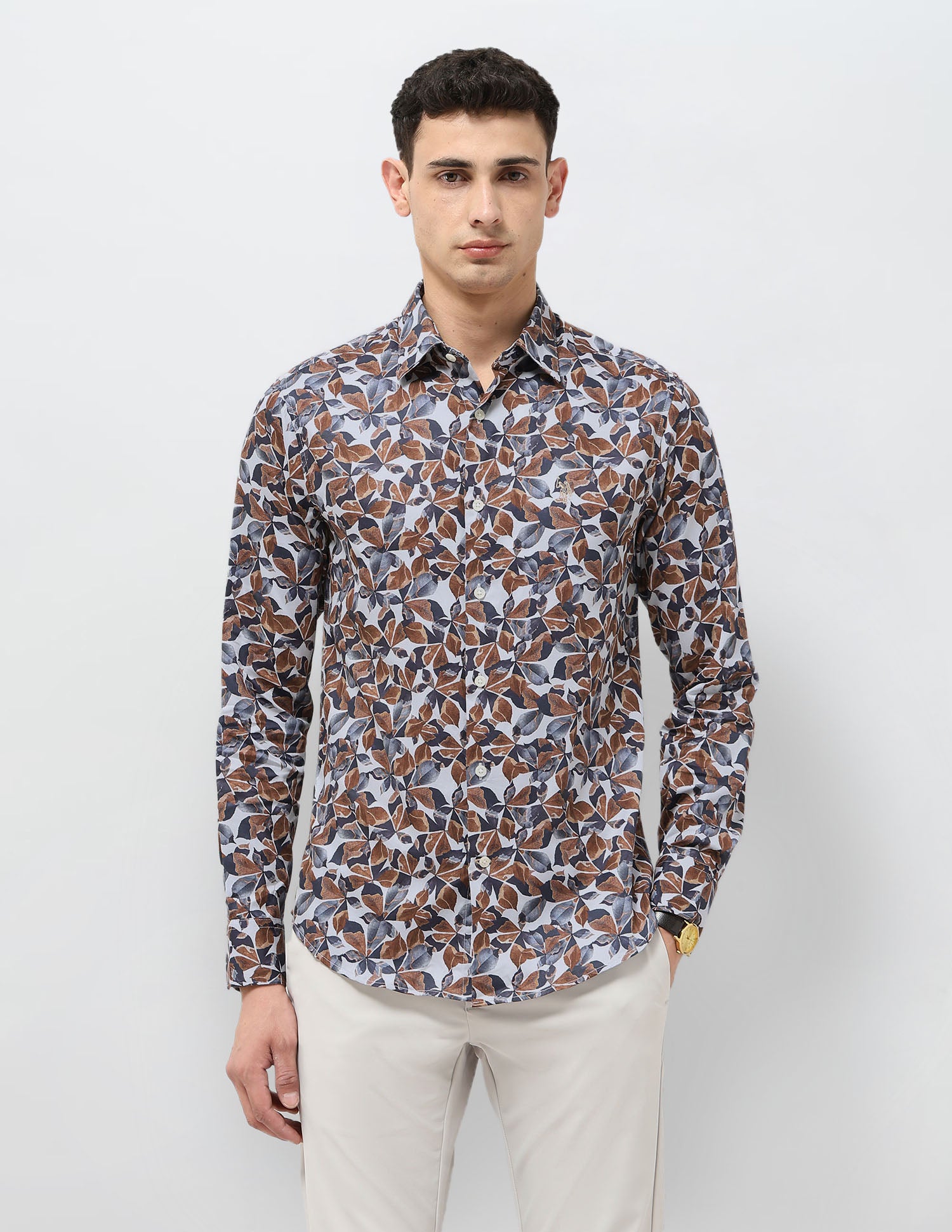 Satin Tropical Printed Shirt Brown - U.S. POLO ASSN. | Large