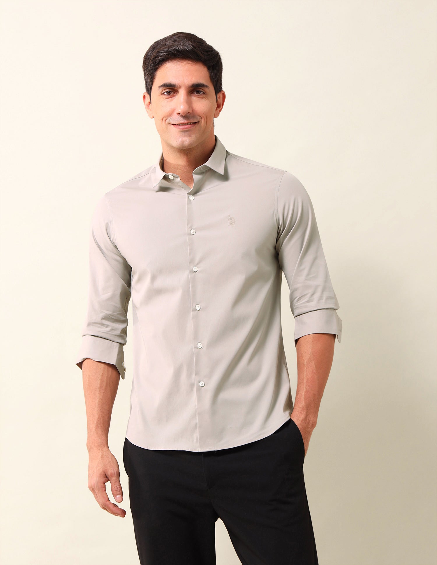 Solid Tailored Fit Shirt Light Beige - U.S. POLO ASSN. | Large