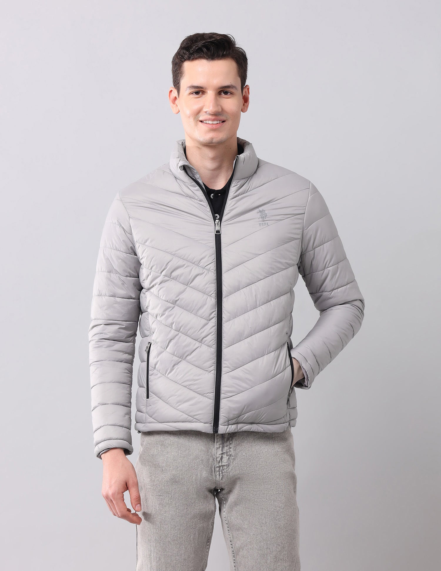 Solid Regular Fit Jacket Light Grey - U.S. Polo Assn. India | Large