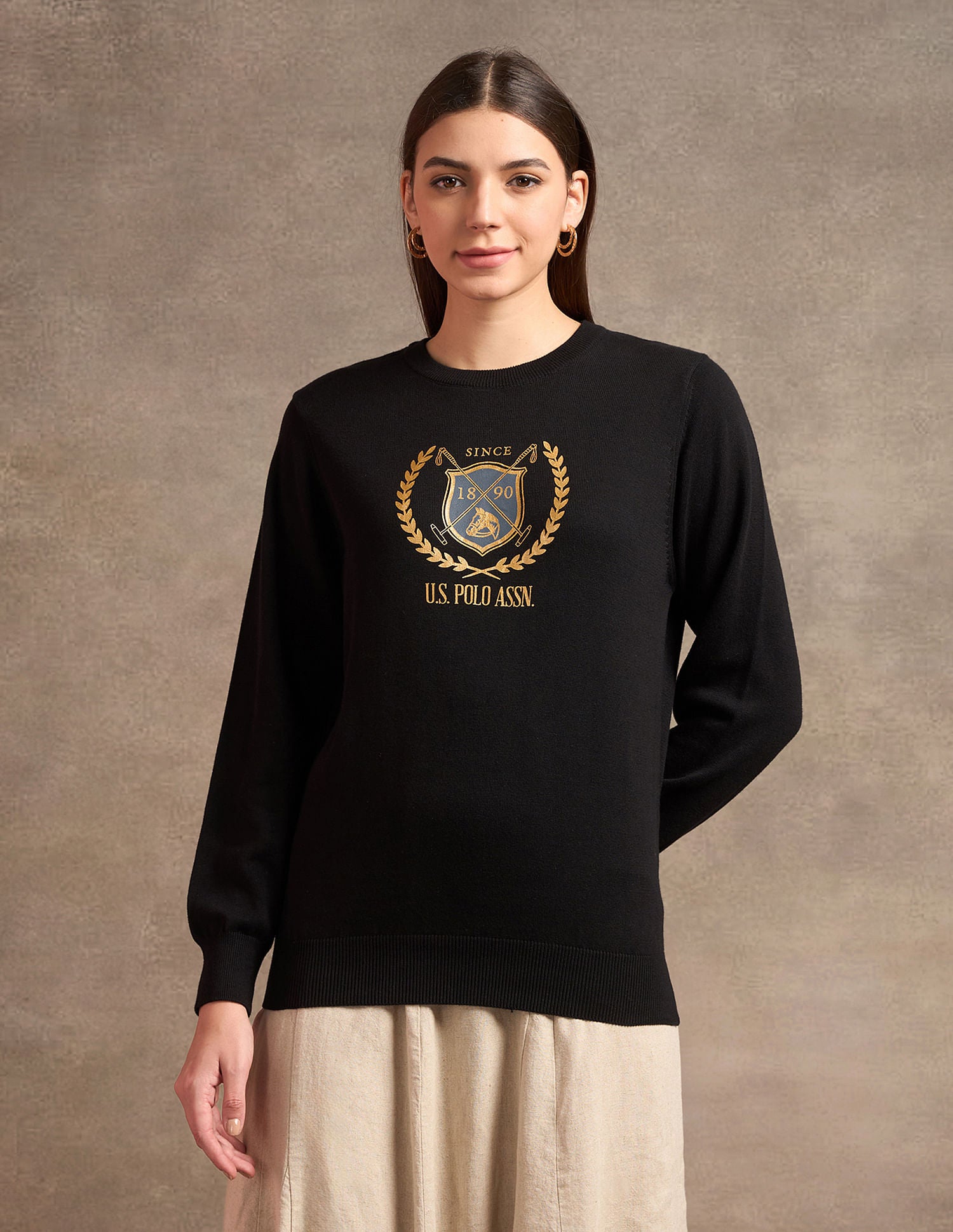 Crest Logo Regular Fit Sweater Black - U.S. POLO ASSN. | Large