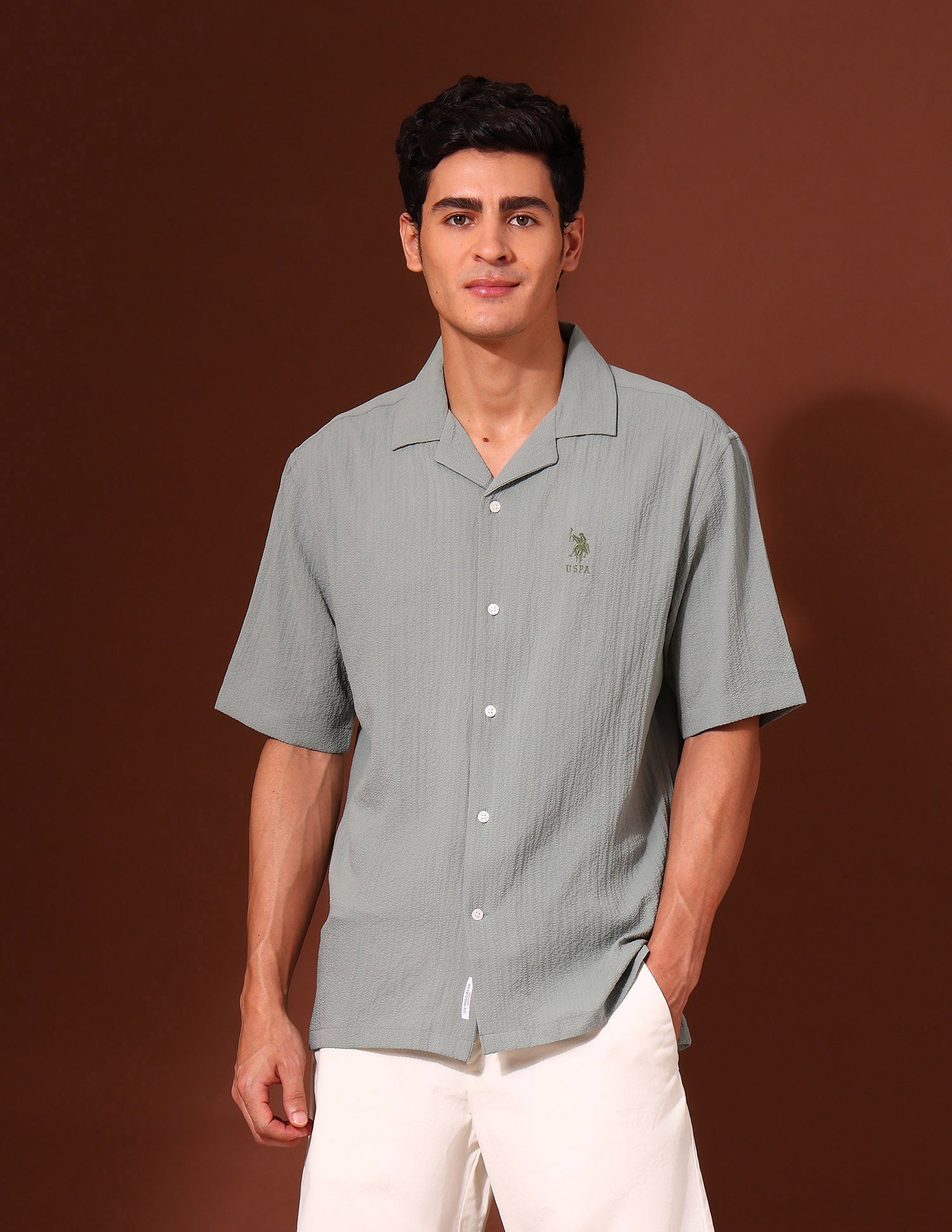 Tailored Fit Poplin Shirt Light Green - U.S. Polo Assn. India | Large