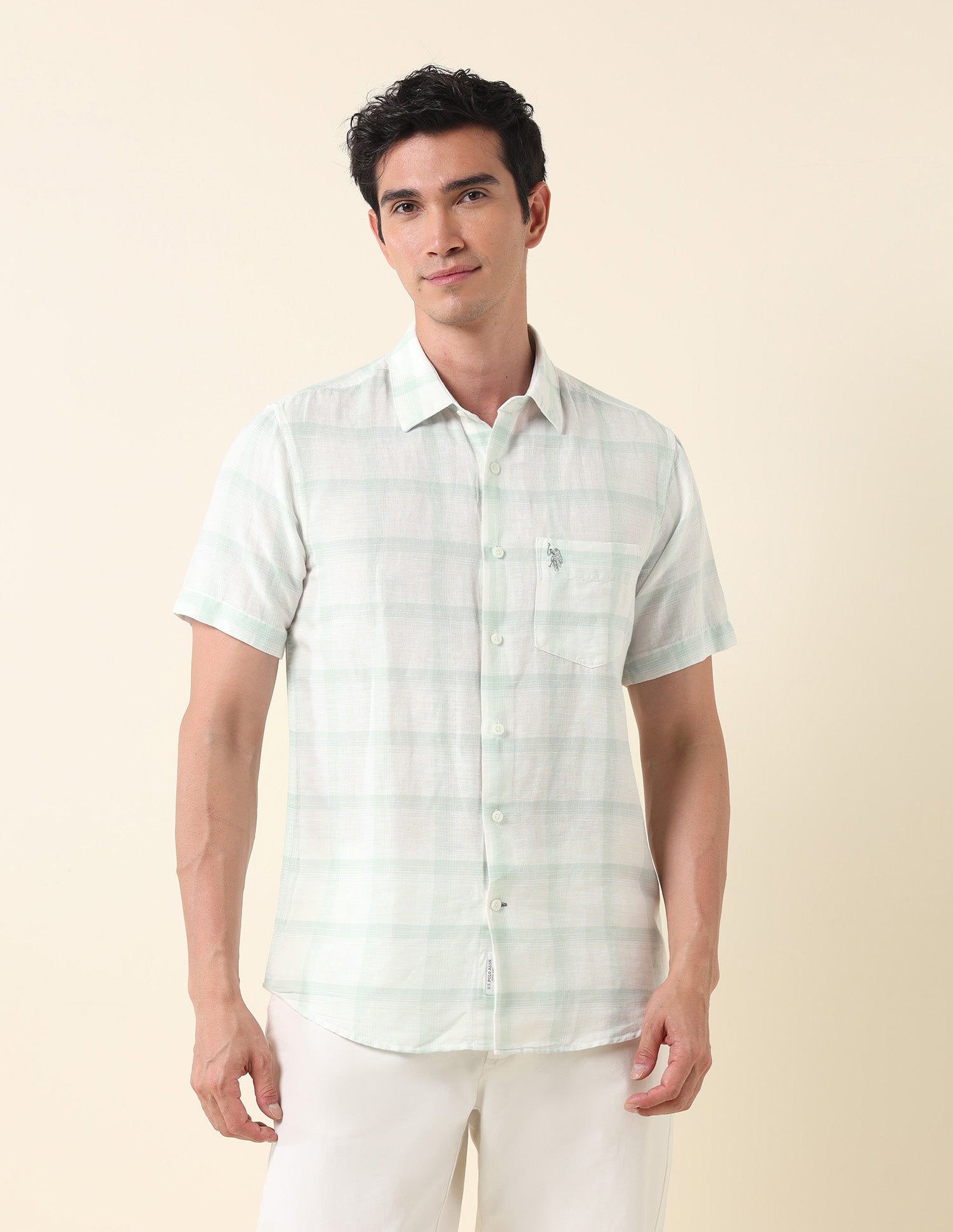 Grid Tattersall Checked Tailored Fit Shirt Light Green - U.S. Polo Assn. India | Large