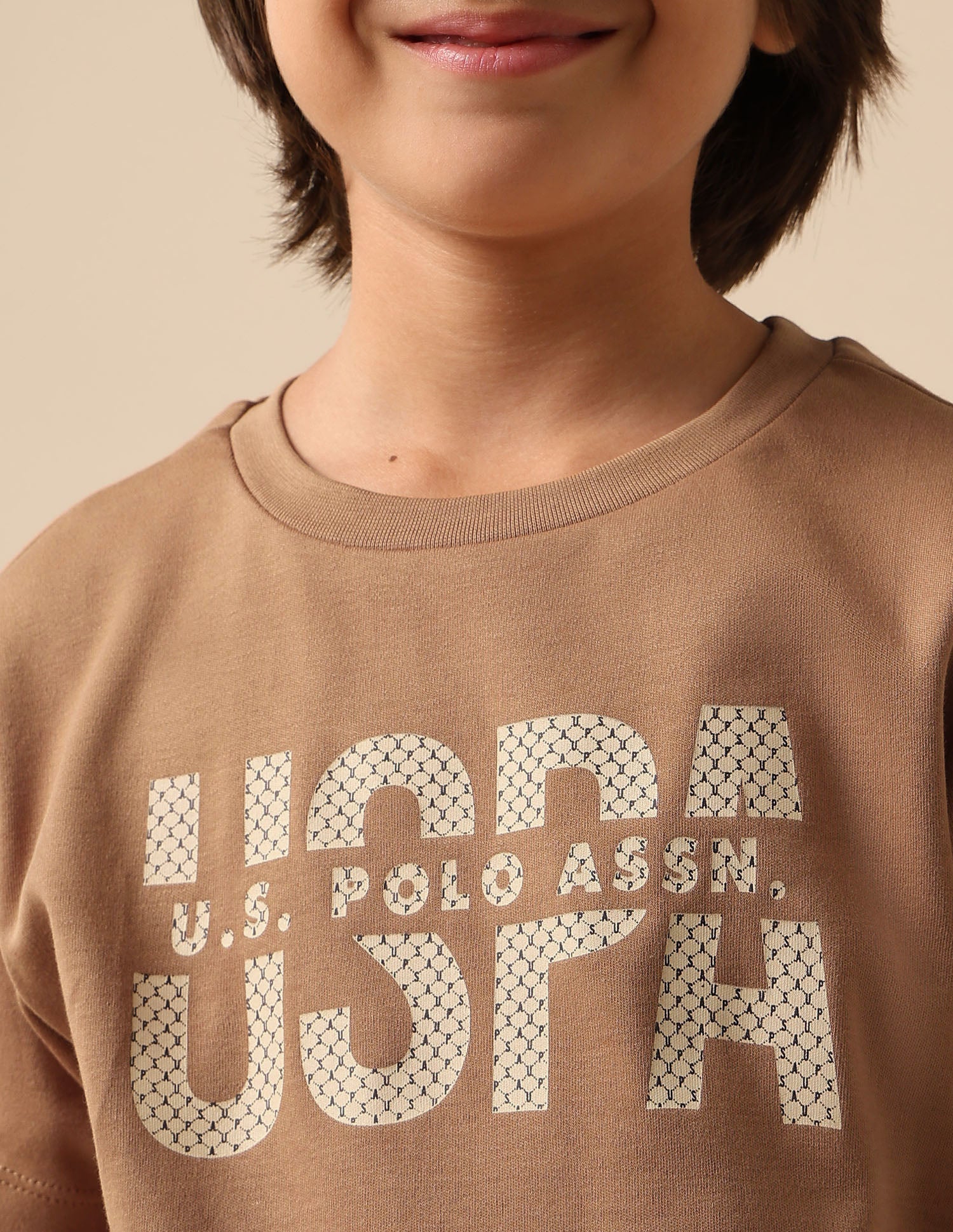 Boys Pure Cotton Brand Printed T Shirt Light Brown - U.S. POLO ASSN. | Large