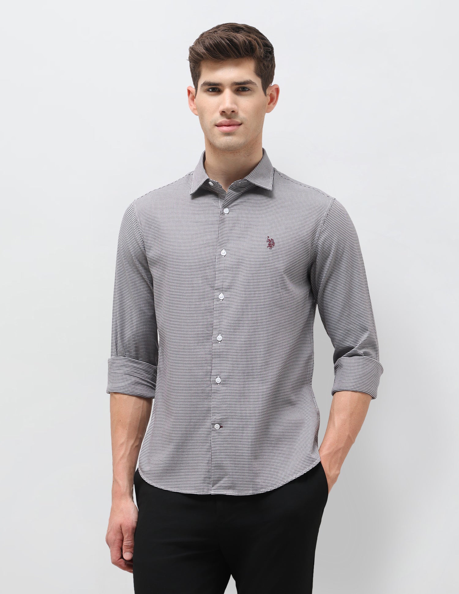 Twill Self Design Geometric Shirt Wine - U.S. Polo Assn. India | Large