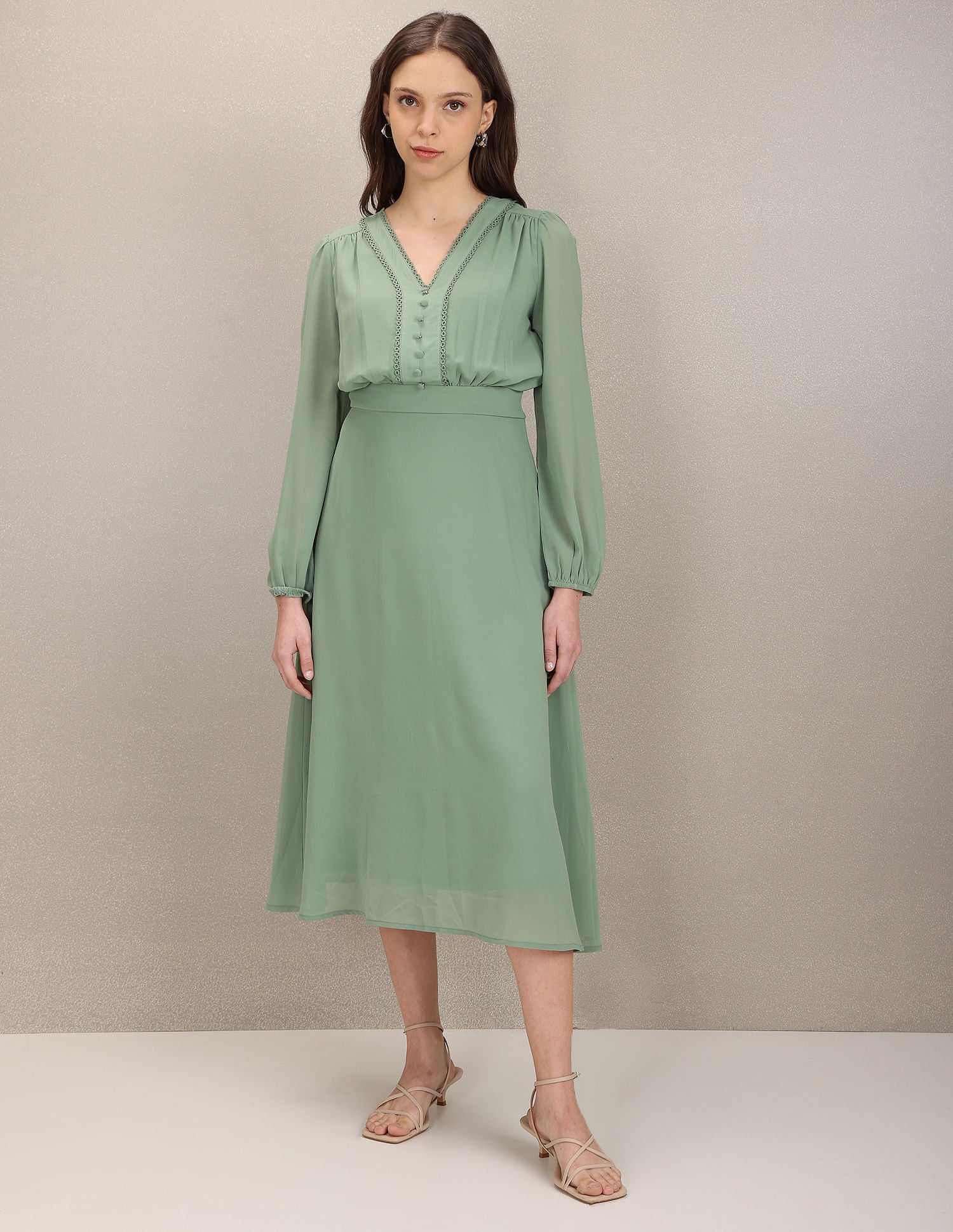 V-Neck Solid Empire Waist Dress Green - U.S. POLO ASSN. | Large