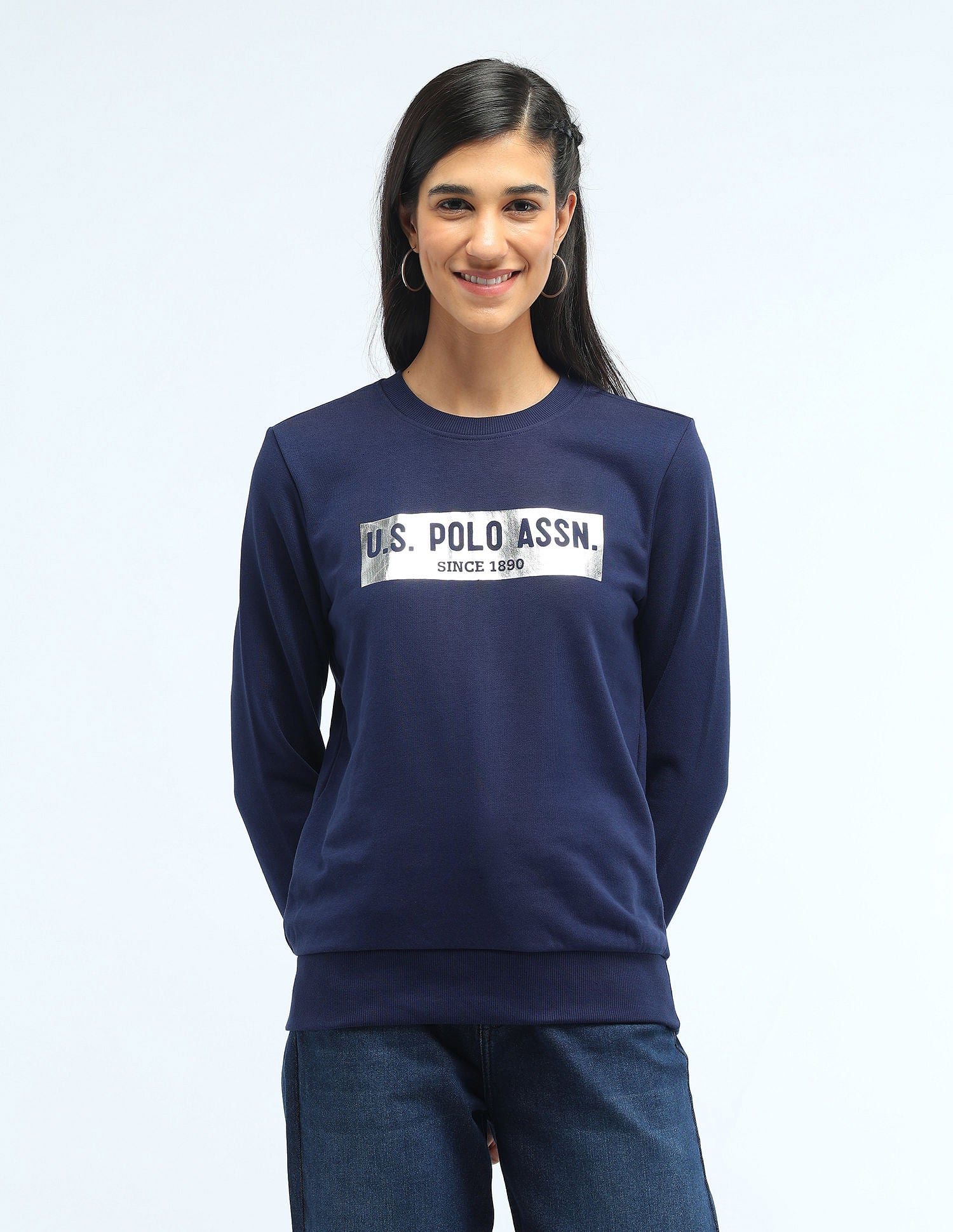 Foil Print Logo Sweatshirt Navy - U.S. POLO ASSN. | Large