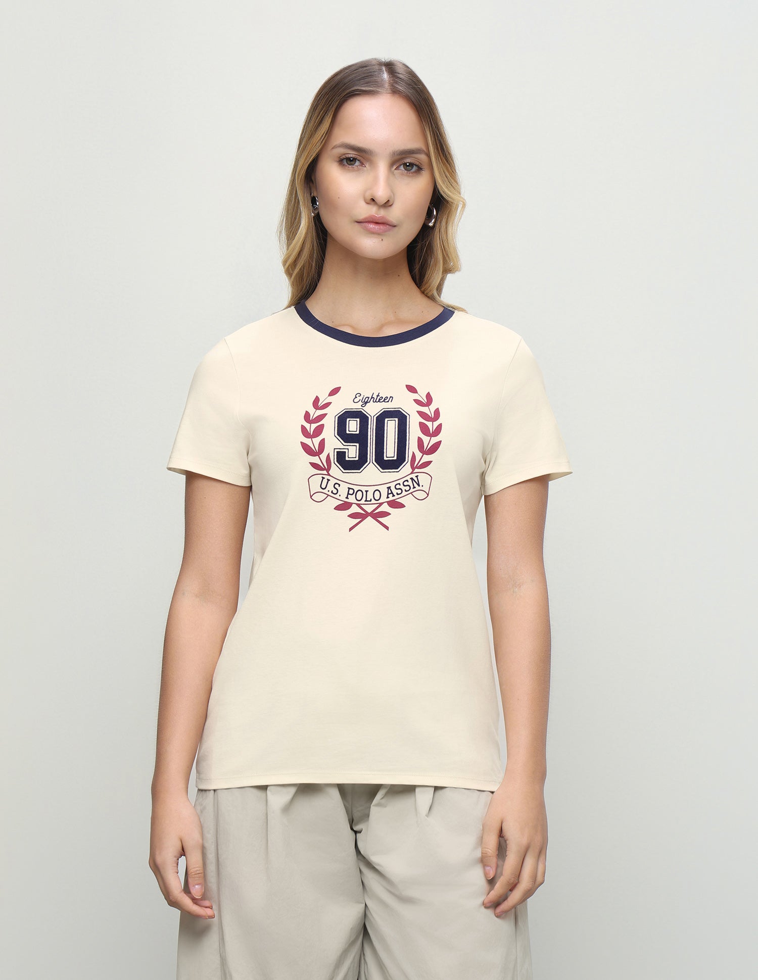 Graphic Brand Printed Regular Fit T-Shirt Ecru - U.S. Polo Assn. India | Large