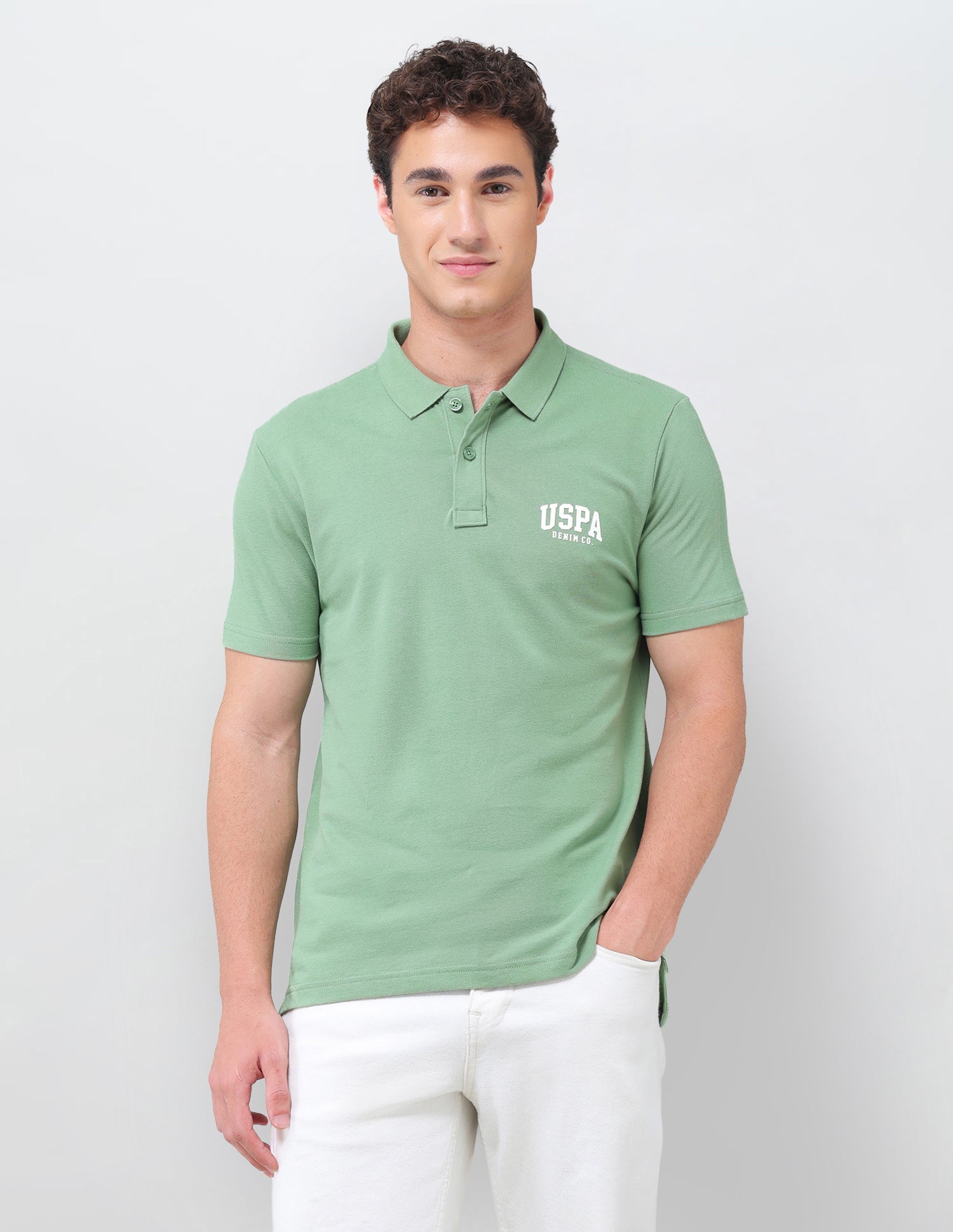 Solid Slim Fit Polo Shirt Light Green - U.S. Polo Assn. India | Large