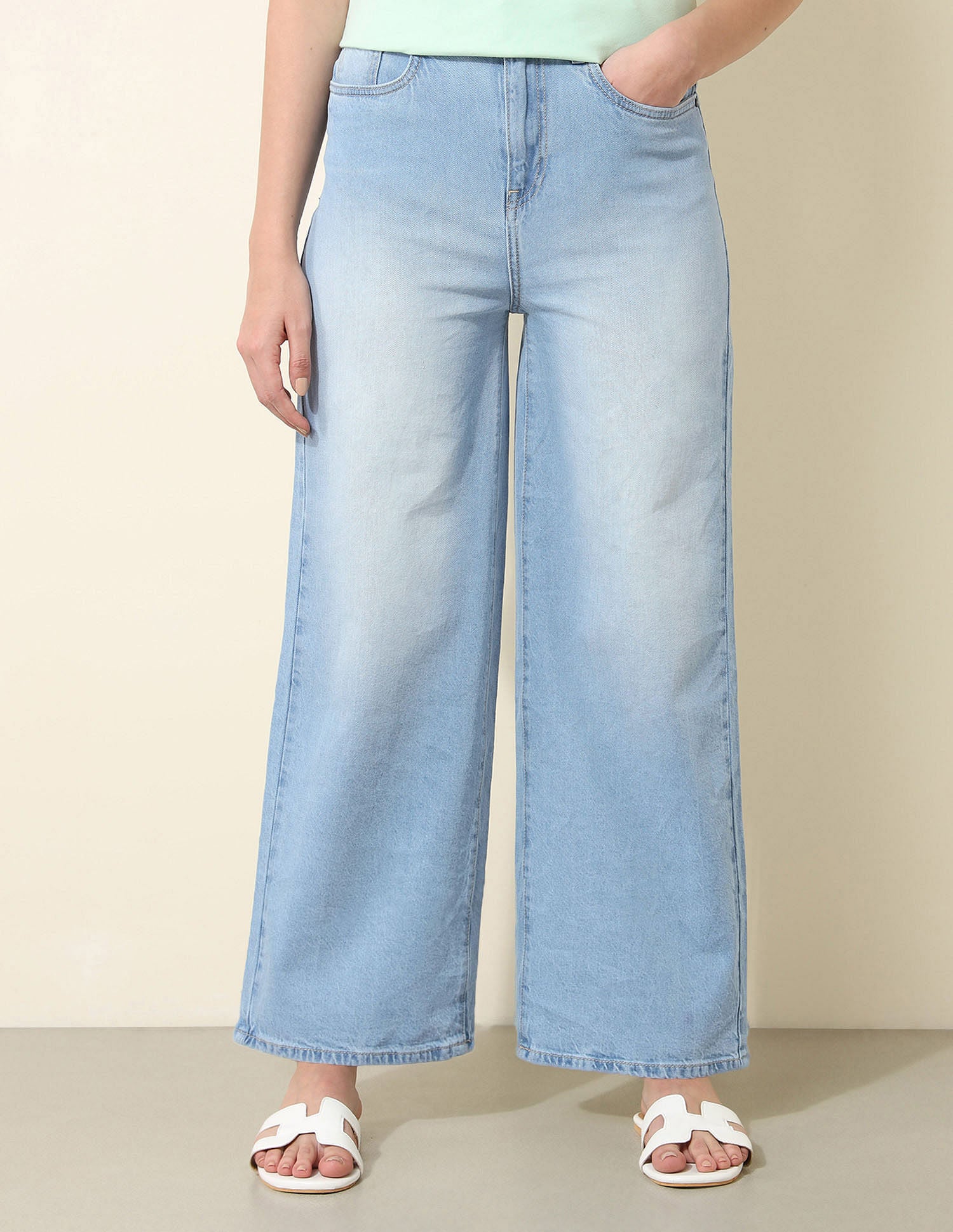 High Rise Wide Leg Comfort Stretch Jeans Light Blue - U.S. Polo Assn. India | Large