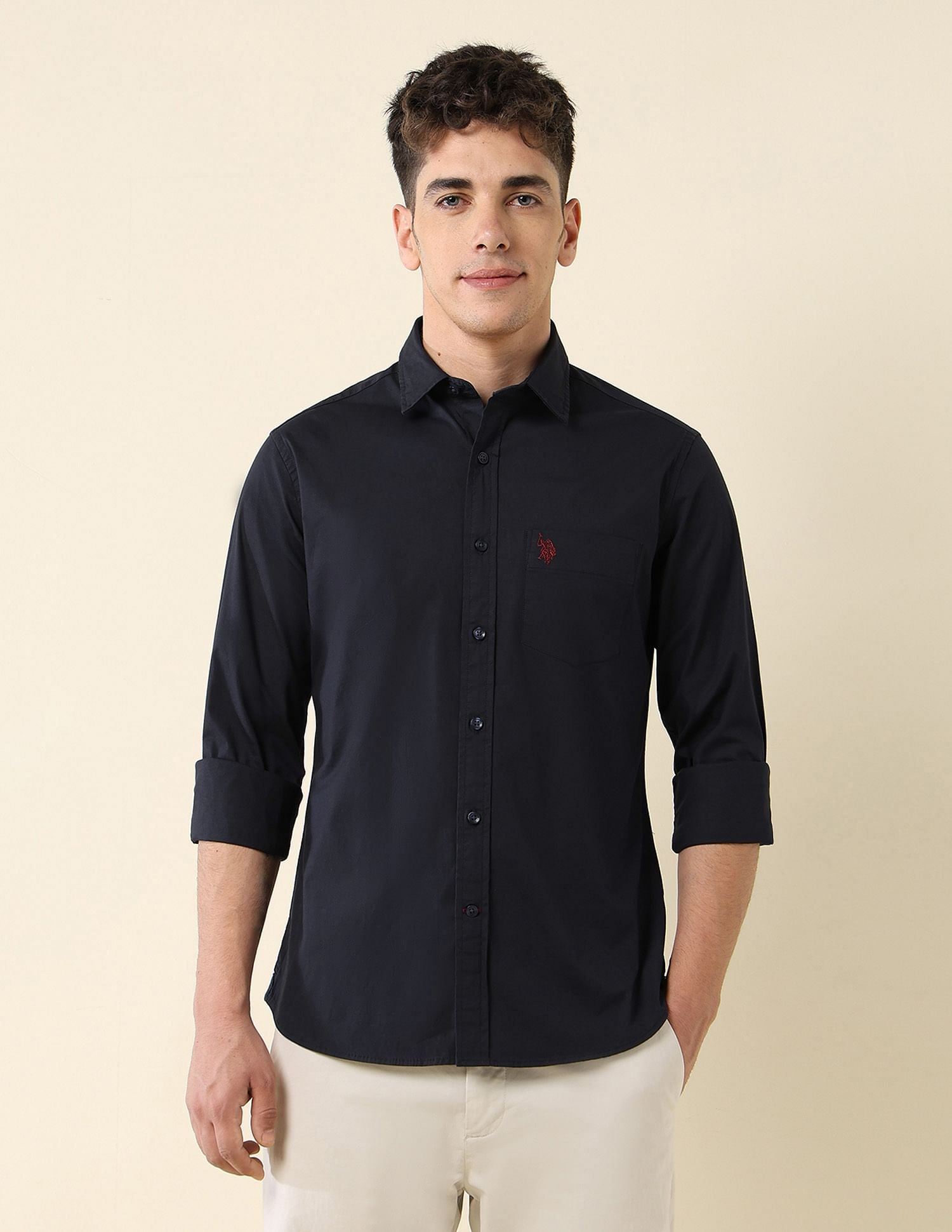 Poplin Solid Stretch Shirt Navy - U.S. Polo Assn. India | Large