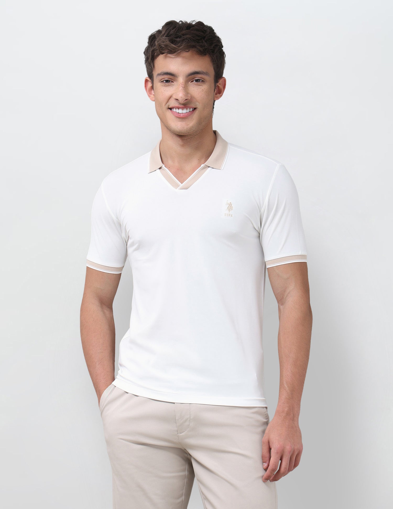 Solid Slim Fit Polo Shirt Off White - U.S. Polo Assn. India | Large