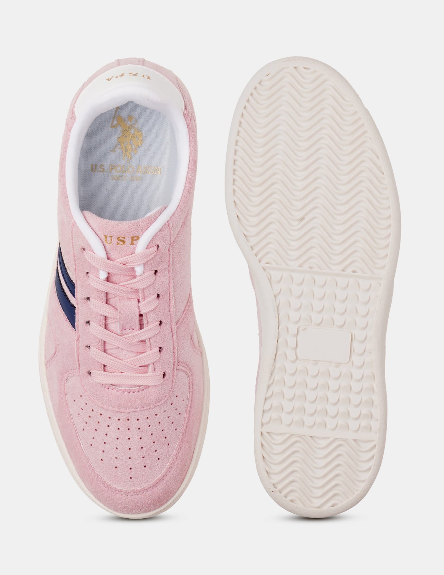 Women Round Toe Edda Striped Sneakers Pink - U.S. Polo Assn. India | Large