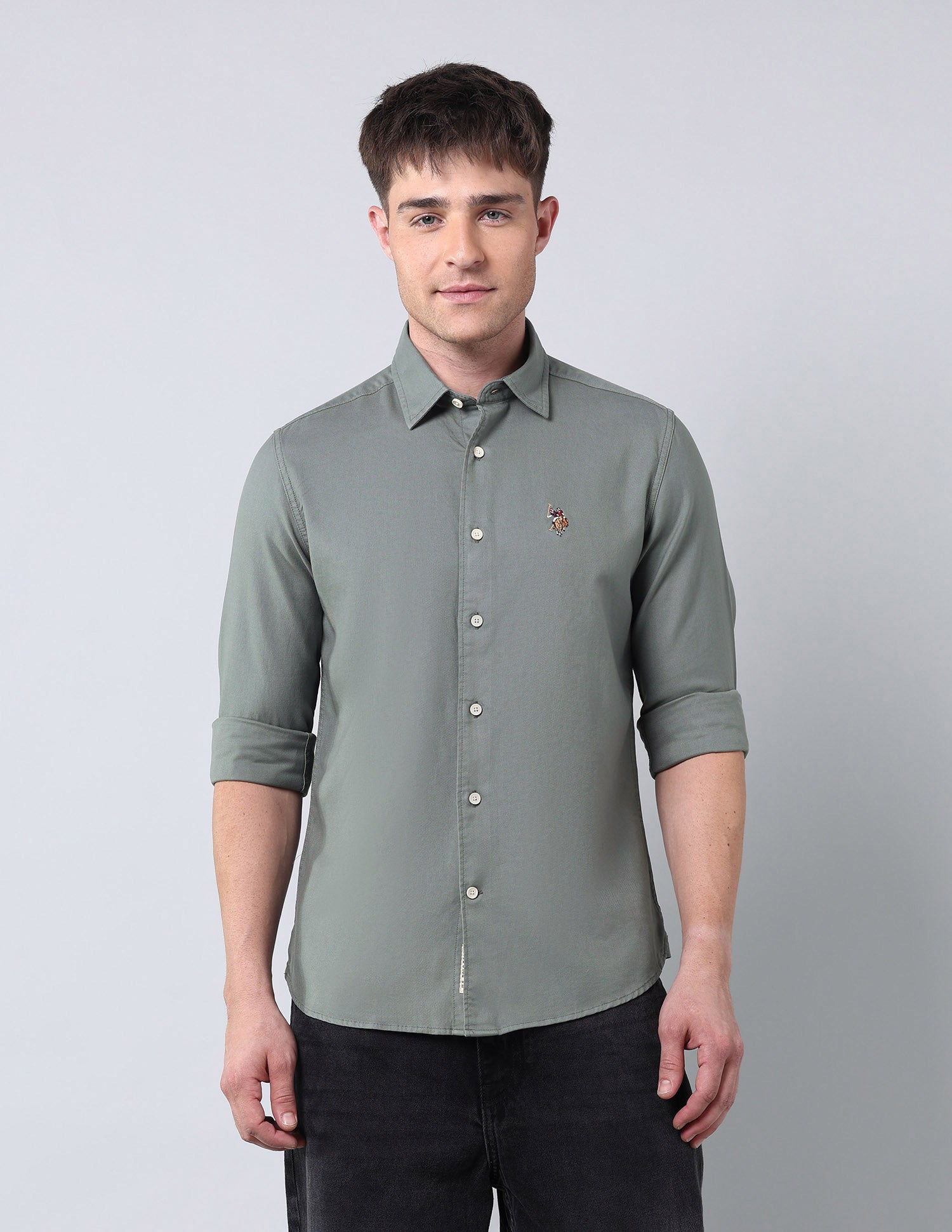 Solid Pure Cotton Twill Shirt Teal - U.S. Polo Assn. India | Large