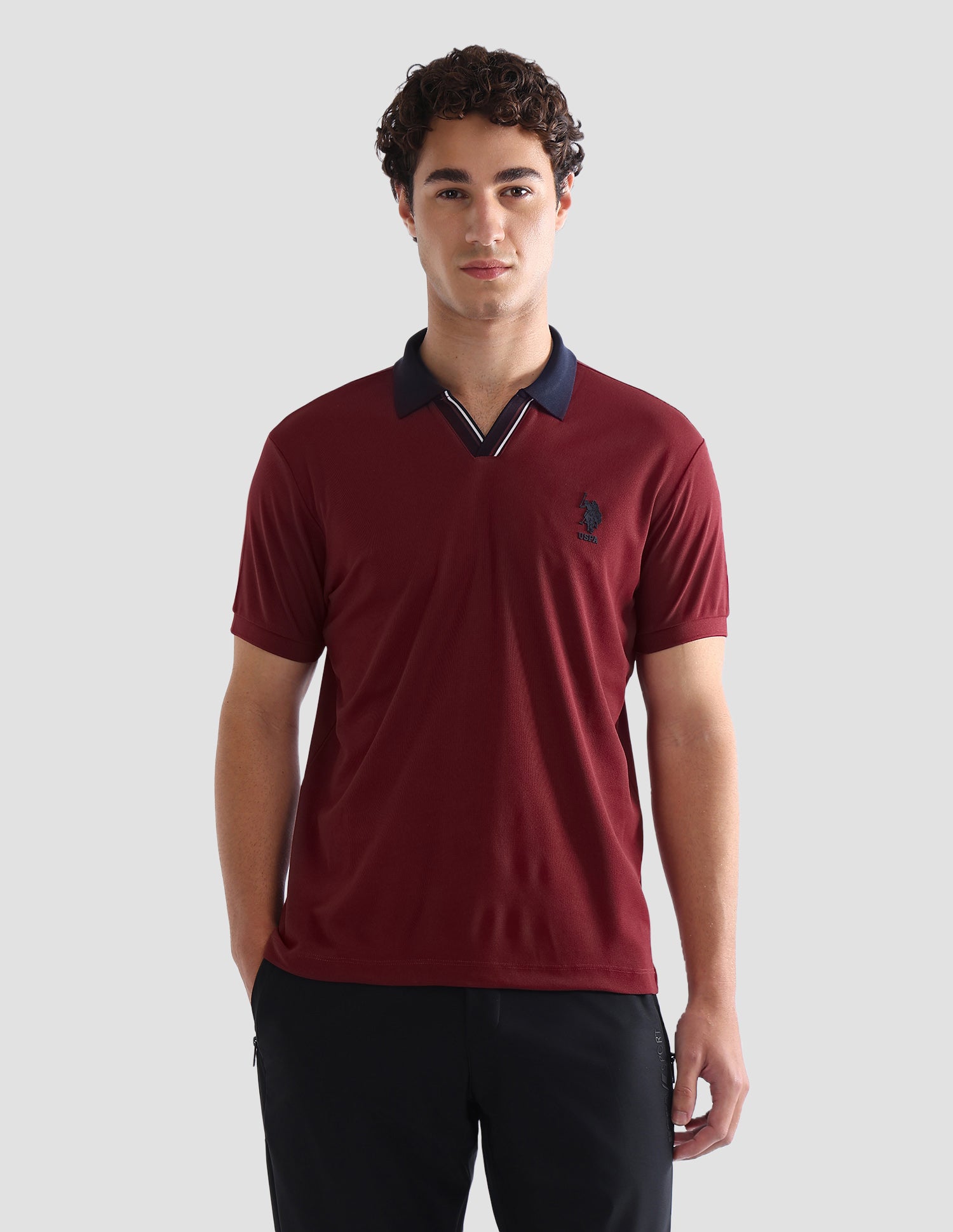 Solid Slim Fit Active Polo Shirt Maroon - U.S. Polo Assn. India | Large