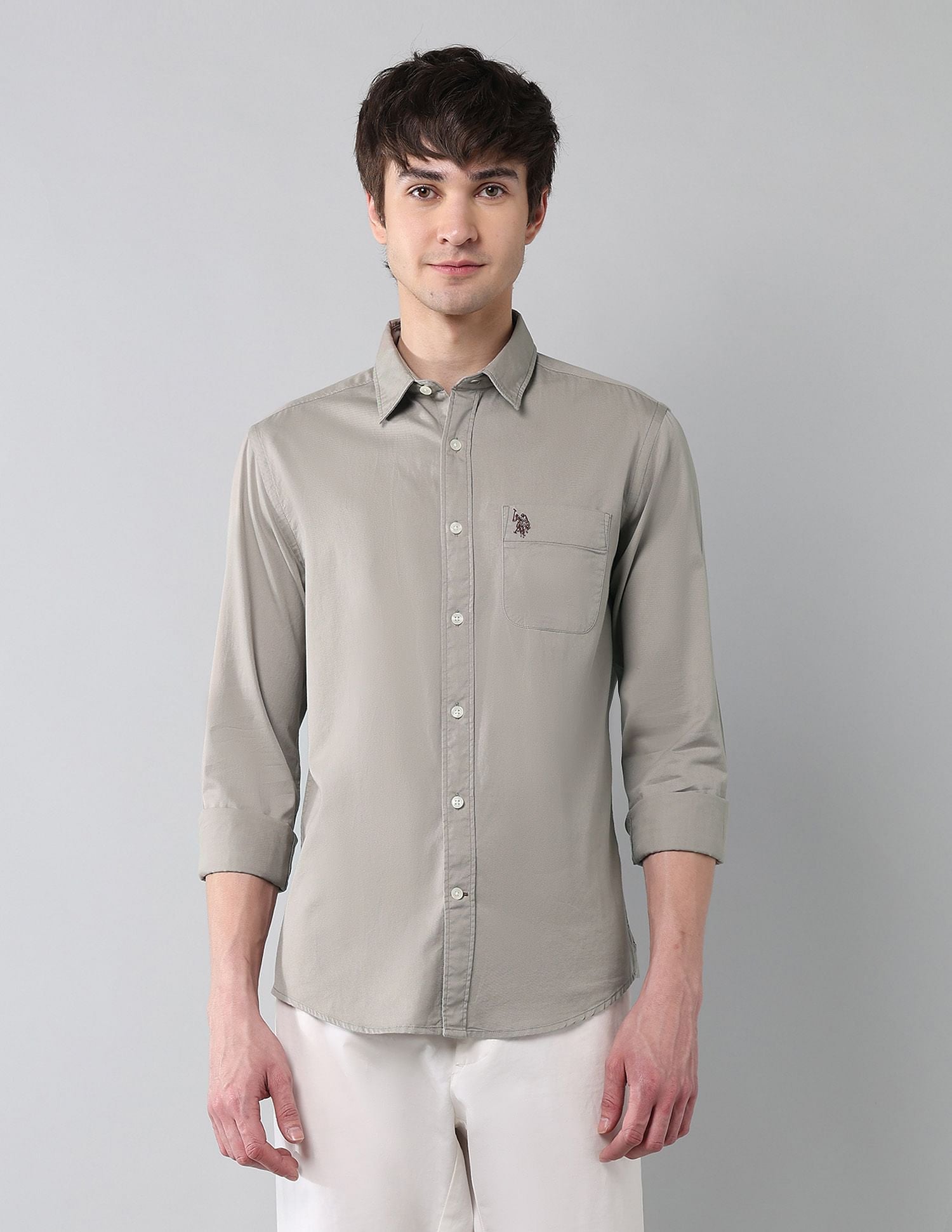 Pure Cotton Twill Shirt Light Khaki - U.S. Polo Assn. India | Large