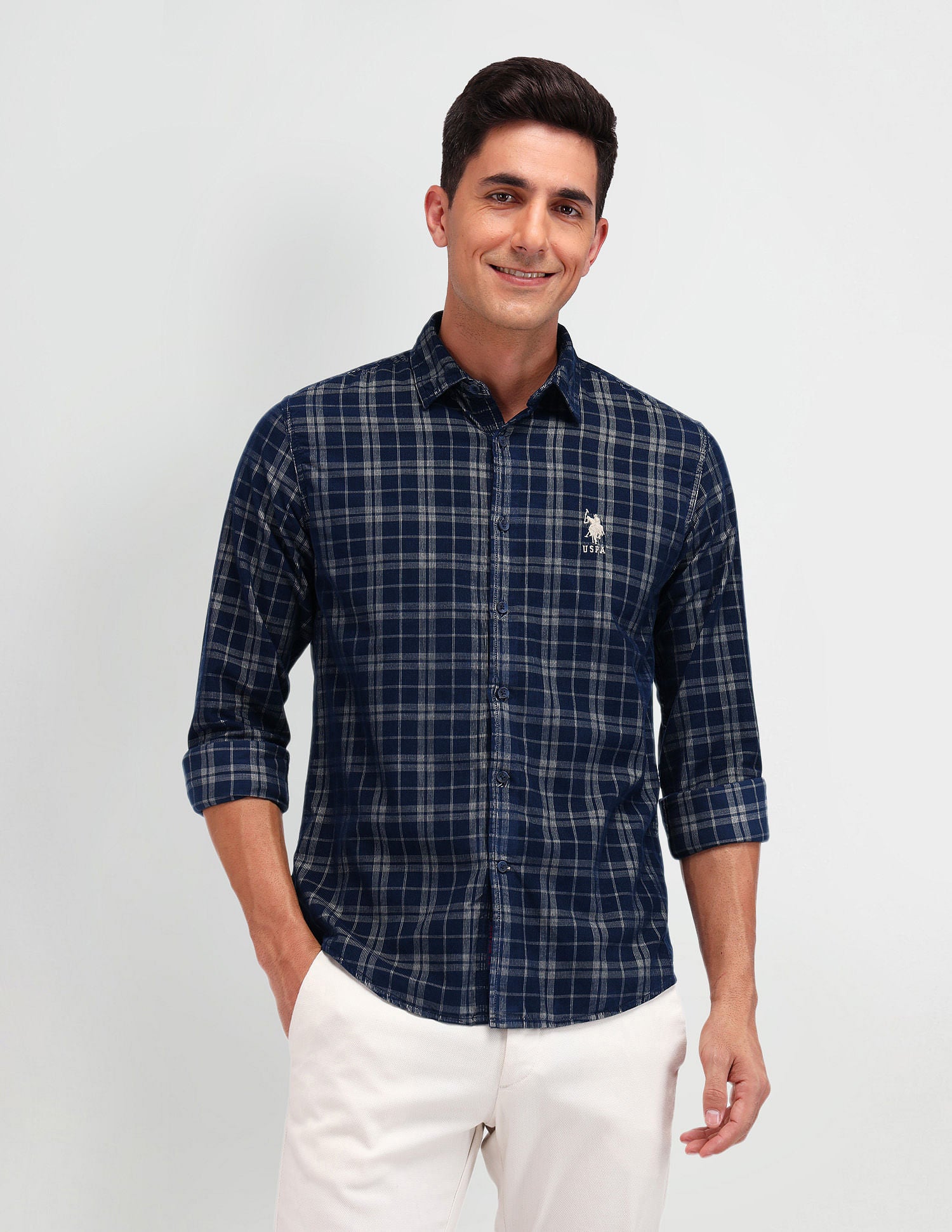 Slim Fit Corduroy Shirt Navy - U.S. Polo Assn. India | Large