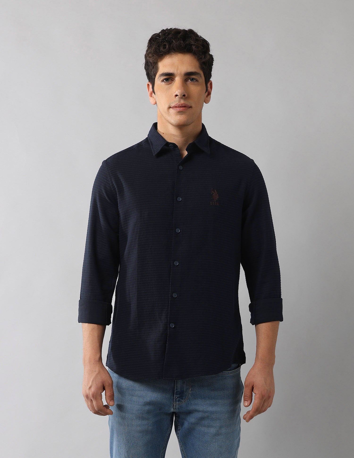 Regular Fit Textured Shirt Navy - U.S. Polo Assn. India | Large