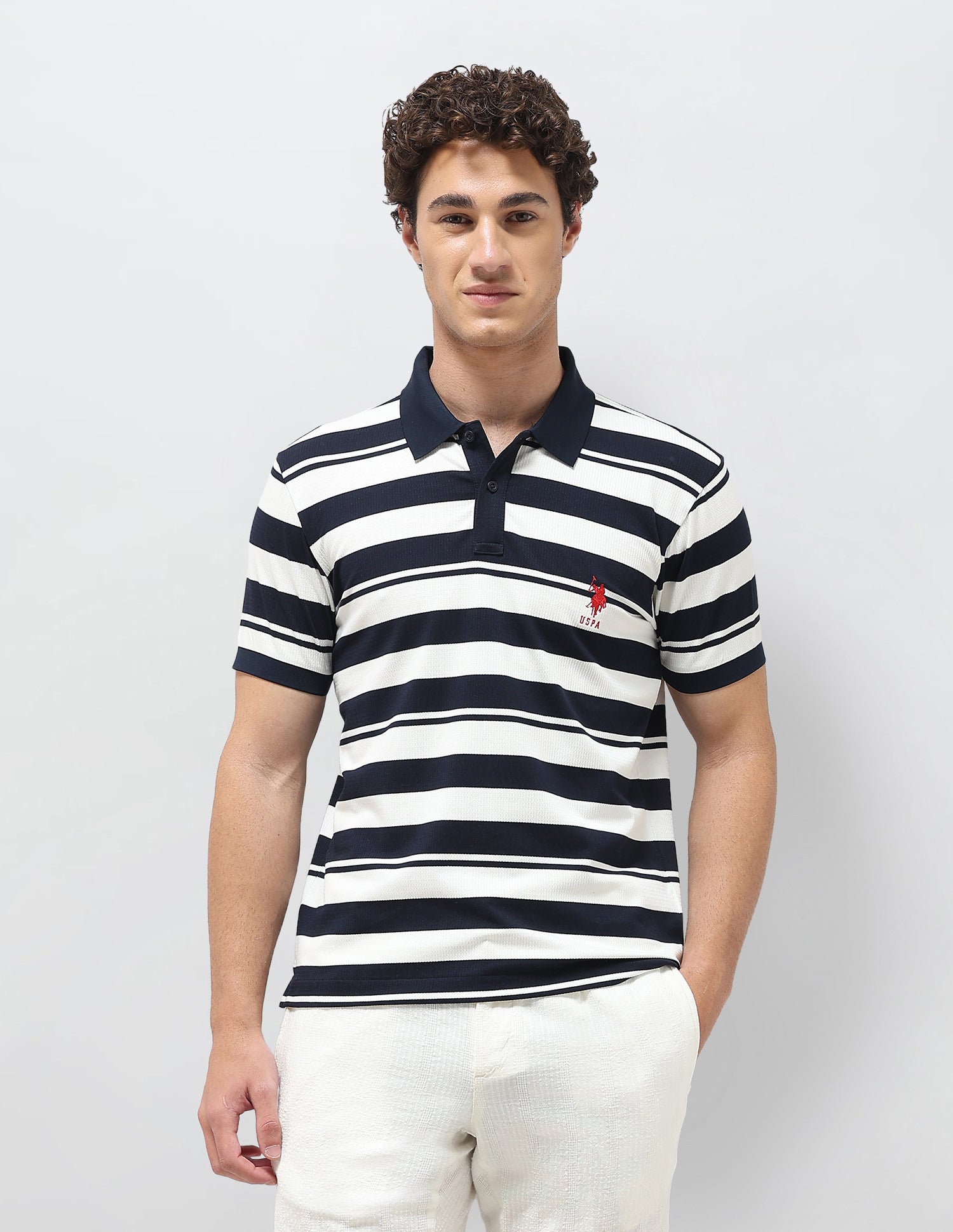 Horizontal Striped Slim Fit Polo Shirt Navy - U.S. Polo Assn. India | Large