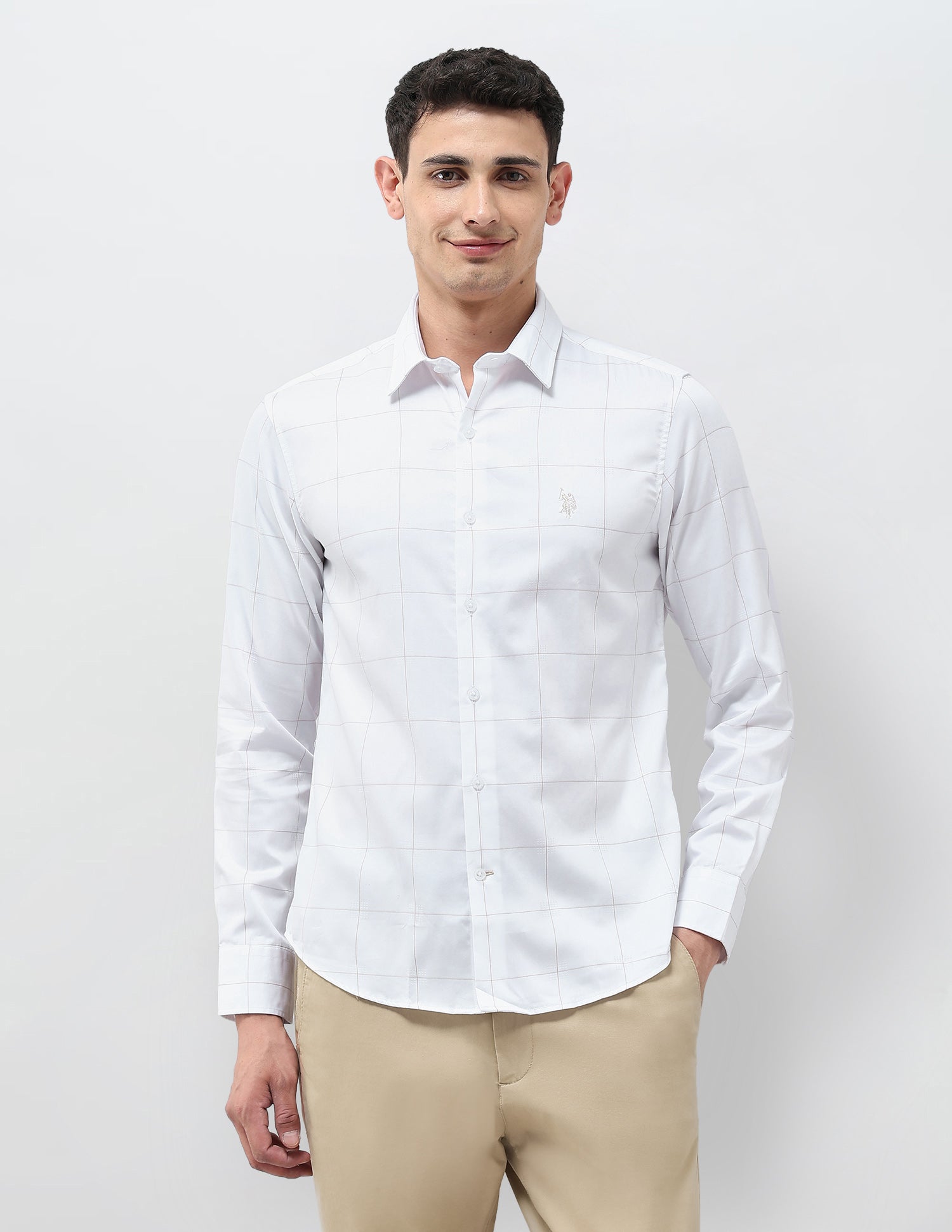 Windowpane Checked Tailored Fit Shirt White - U.S. POLO ASSN. | Large