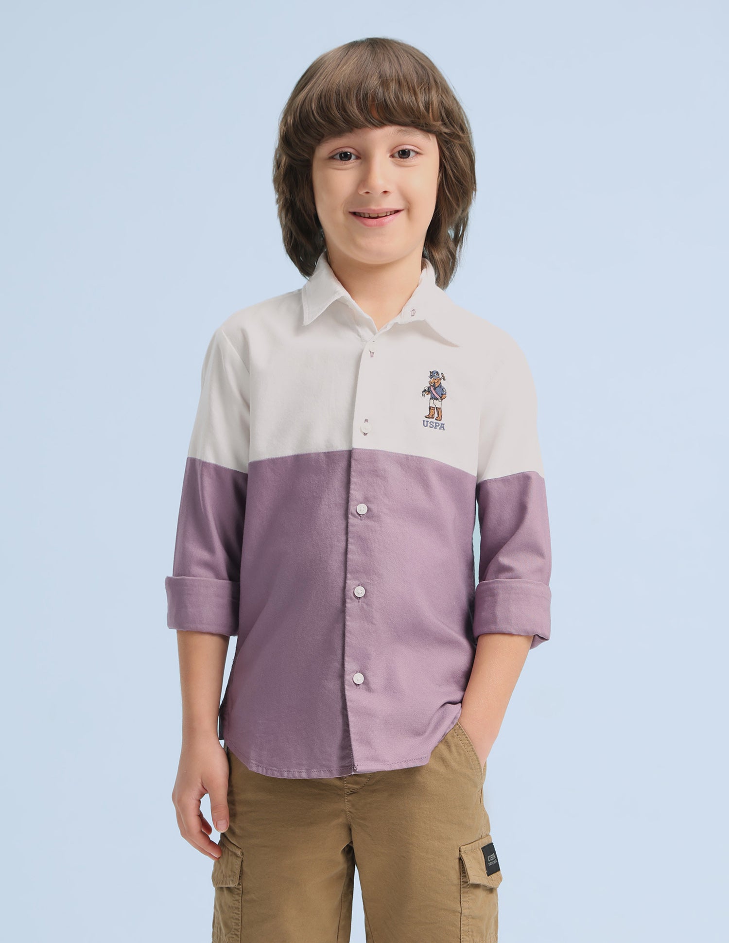 Colourblocked Oxford Shirt Light Purple - U.S. Polo Assn. India | Large