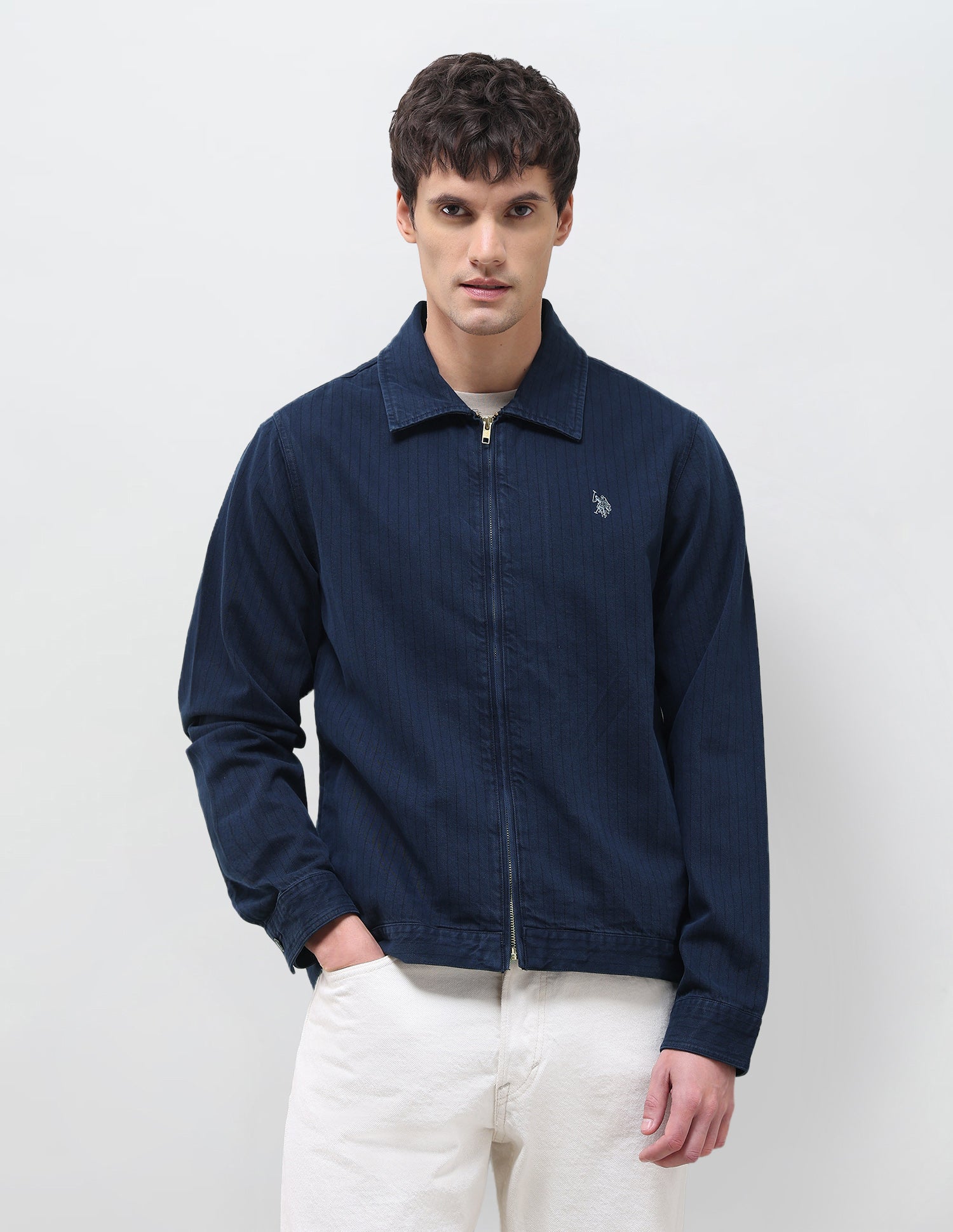 Vertical striped Regular Fit Shacket Blue - U.S. Polo Assn. India | Large