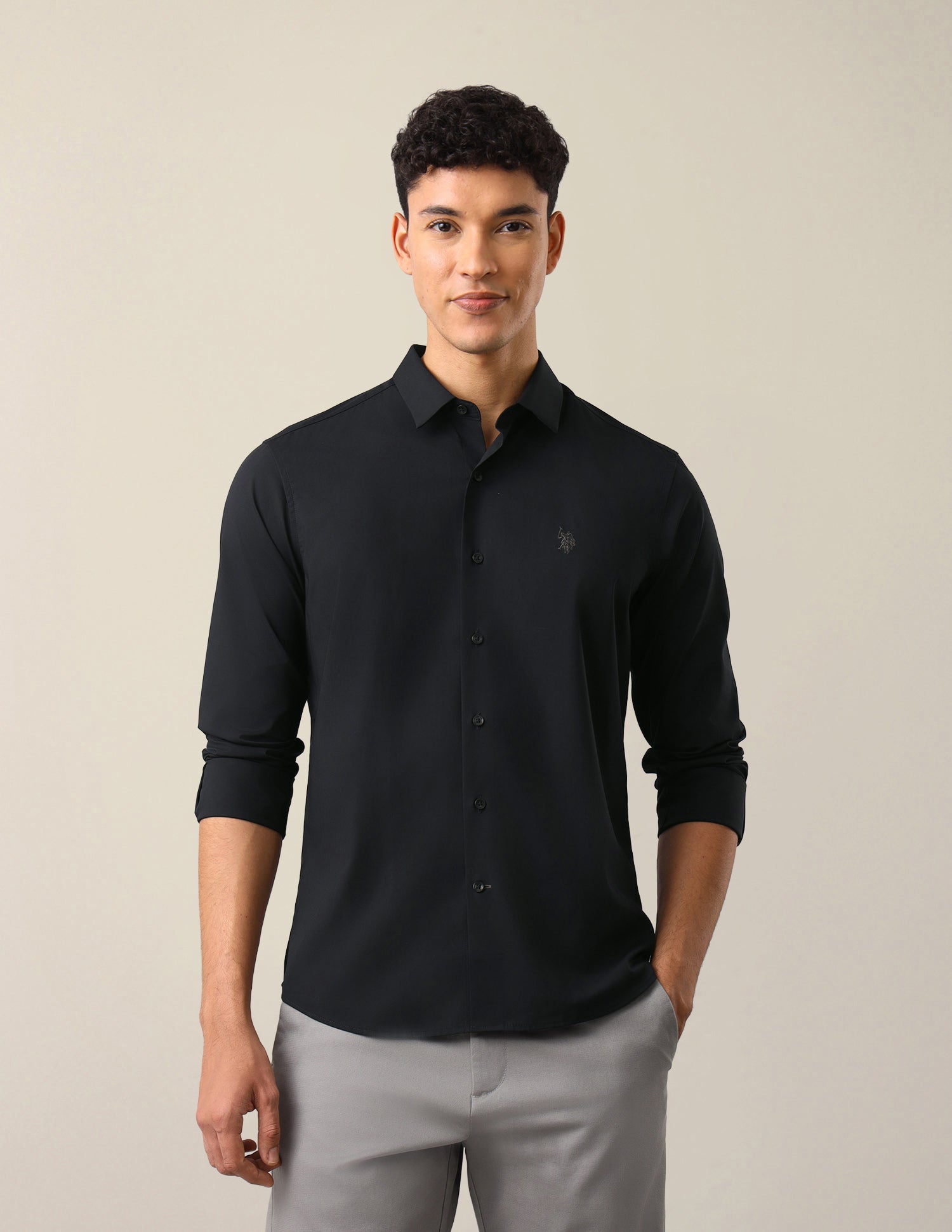 Solid Tailored Fit Shirt Navy - U.S. Polo Assn. India | Large