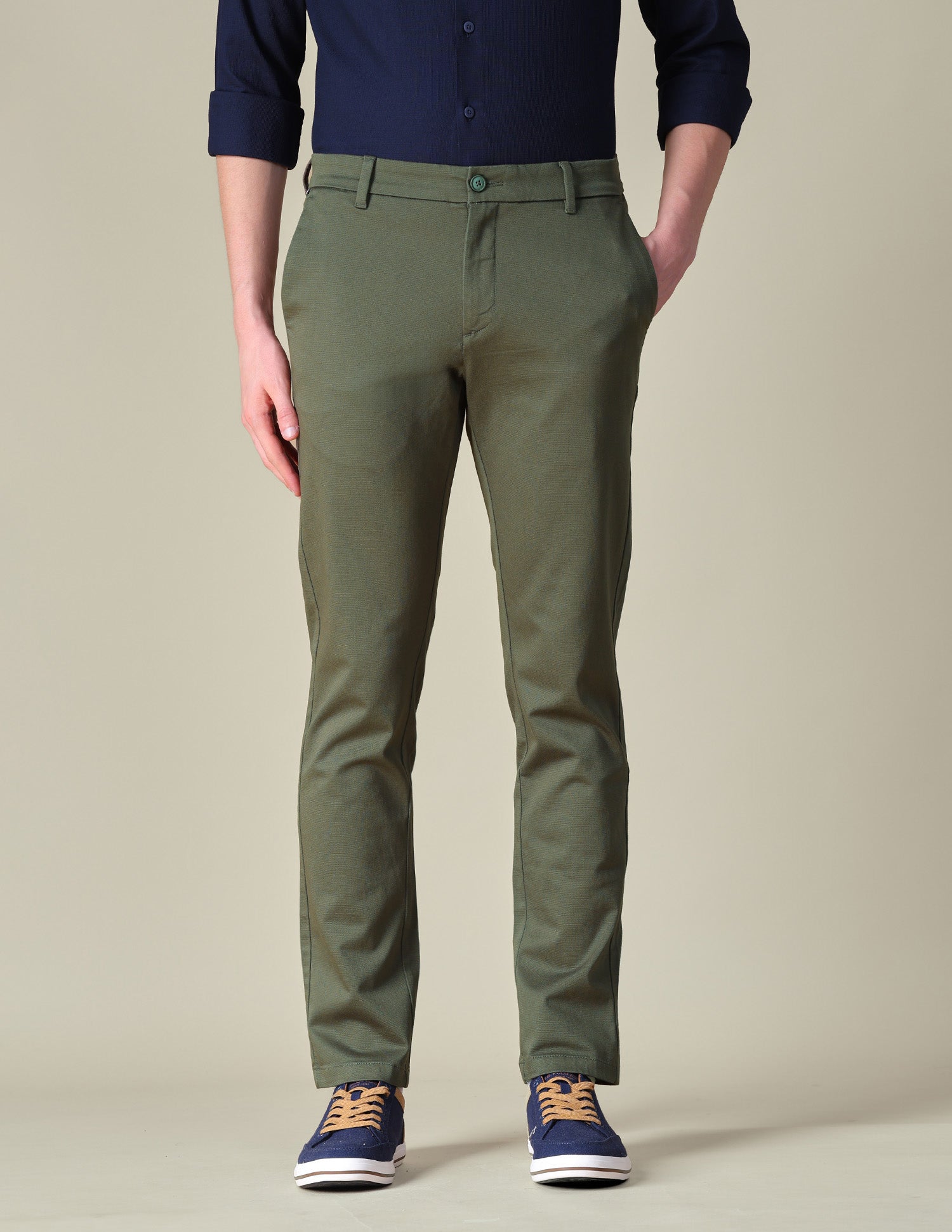 Denver Slim Fit Textured Trousers Olive - U.S. POLO ASSN. | Large