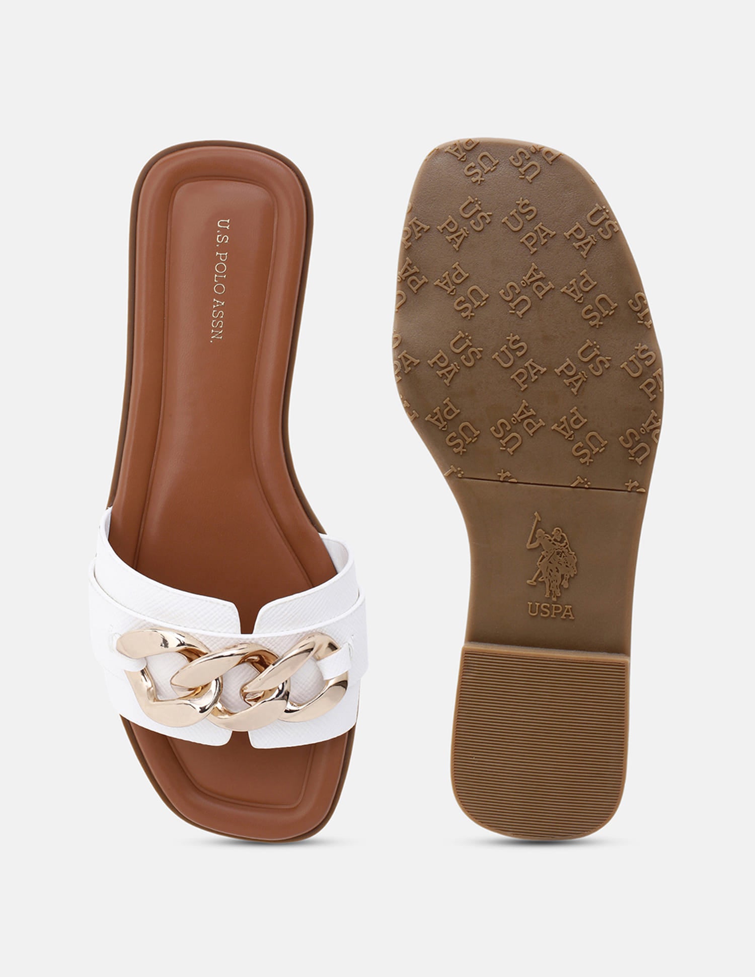 Brevan Open Toe Gold Hardware Sandals Off White - U.S. Polo Assn. India | Large