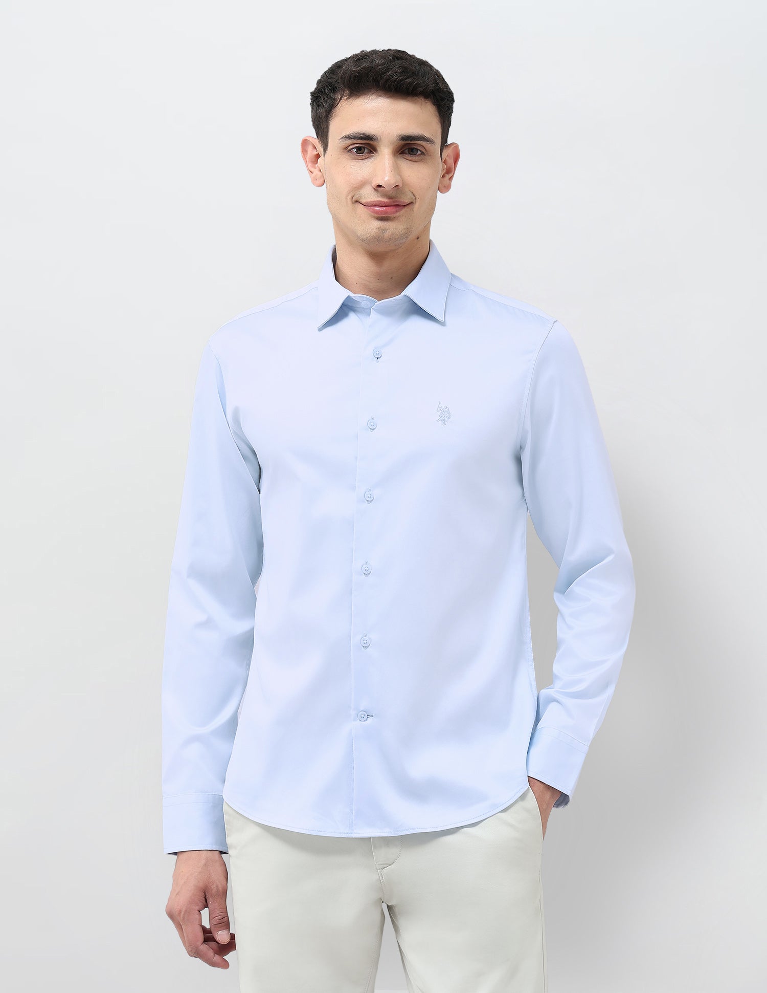 Tailored Fit Solid Shirt Light Blue - U.S. Polo Assn. India | Large