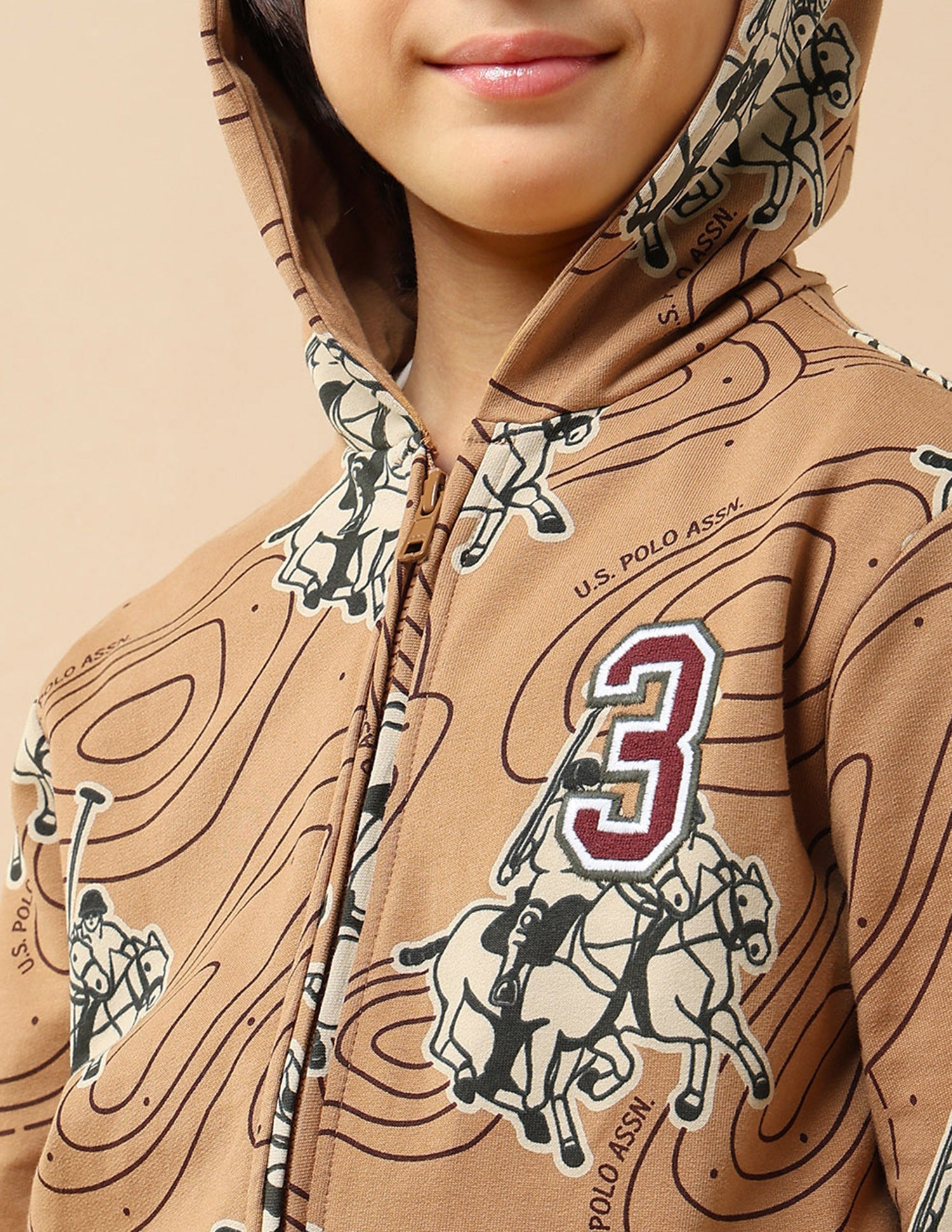 Boys Graphic Brand Printed Regular Fit Sweatshirt Light Brown - U.S. POLO ASSN. | Large