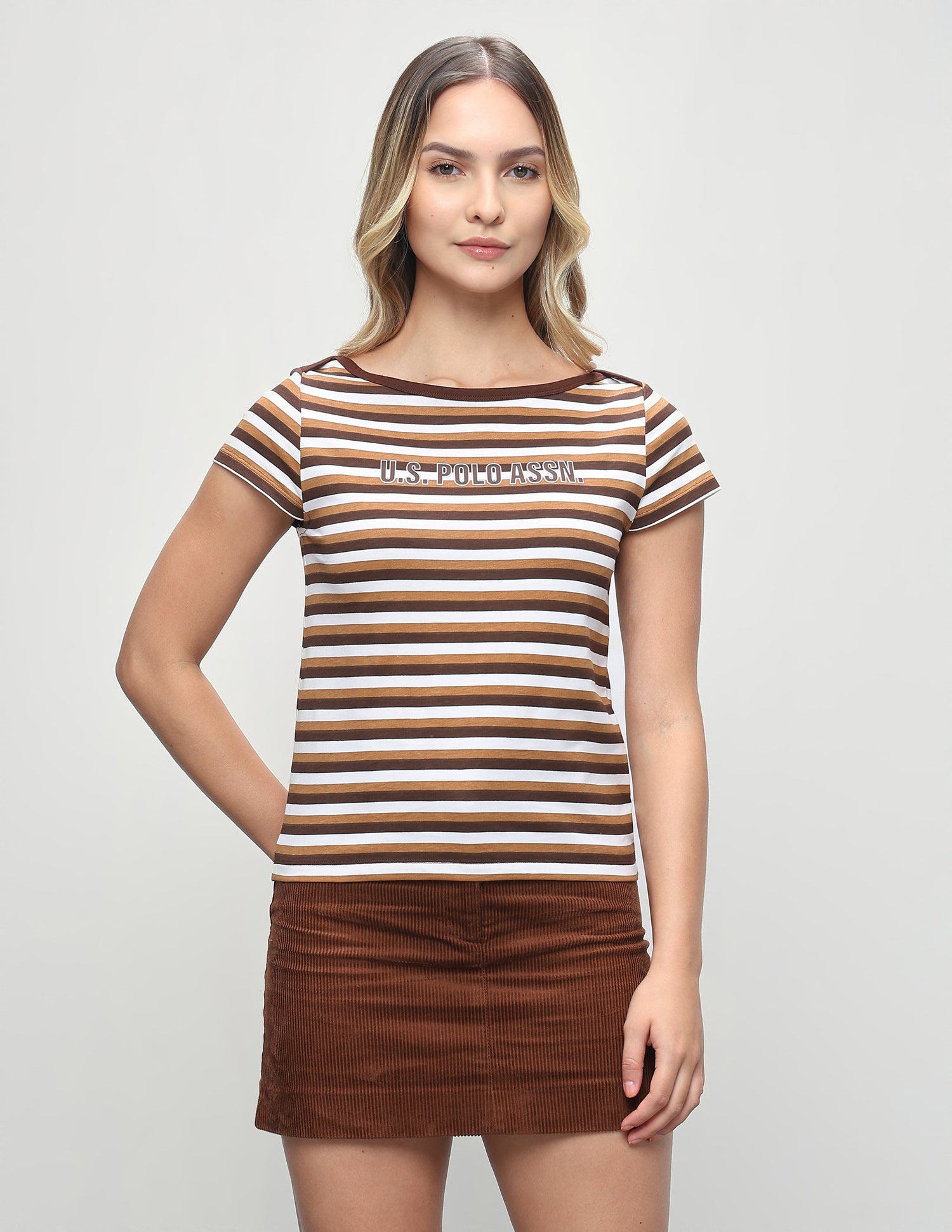 Horizontal Striped Regular Fit T-Shirt Brown - U.S. Polo Assn. India | Large
