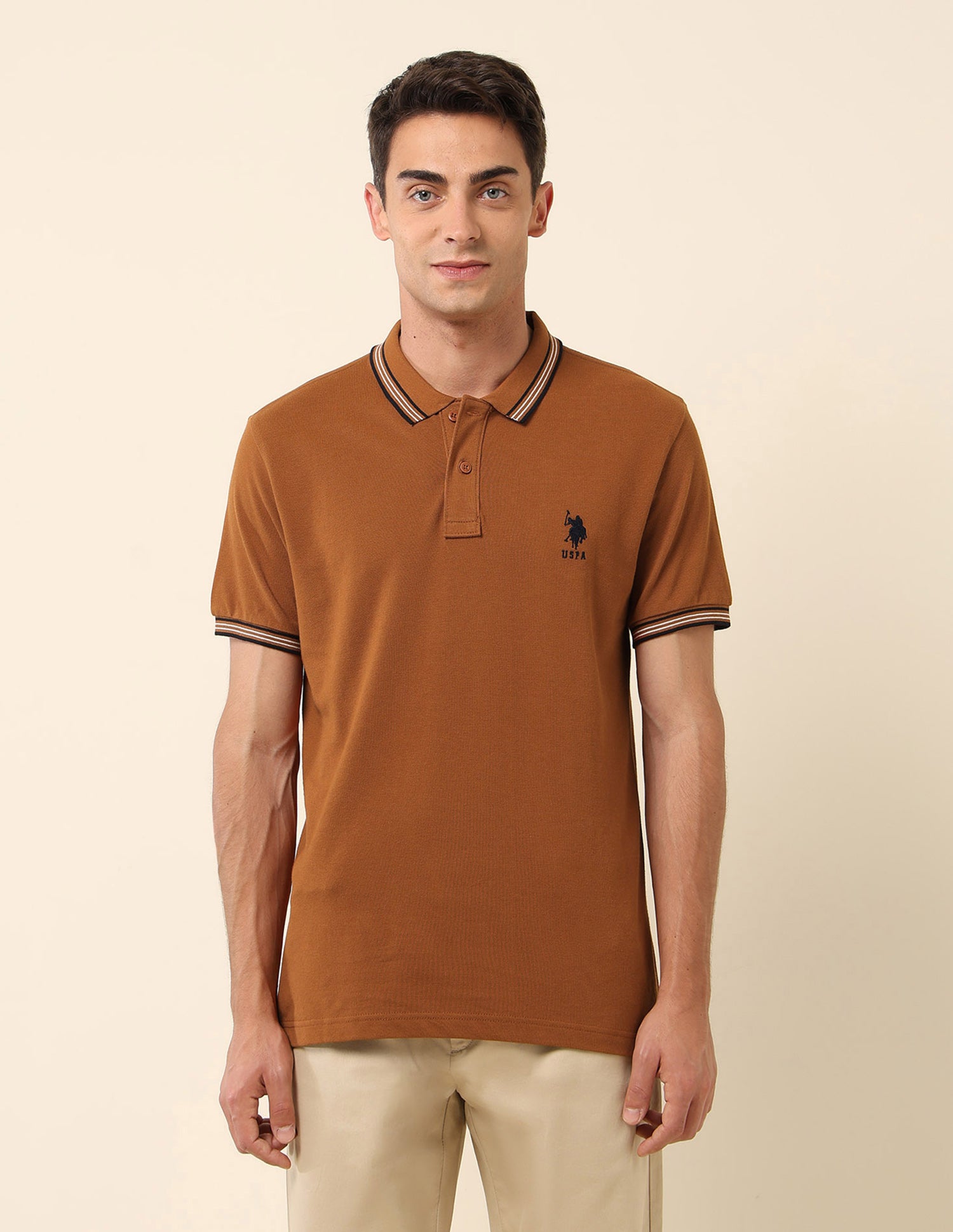 Slim Fit Solid Polo Shirt Brown - U.S. Polo Assn. India | Large