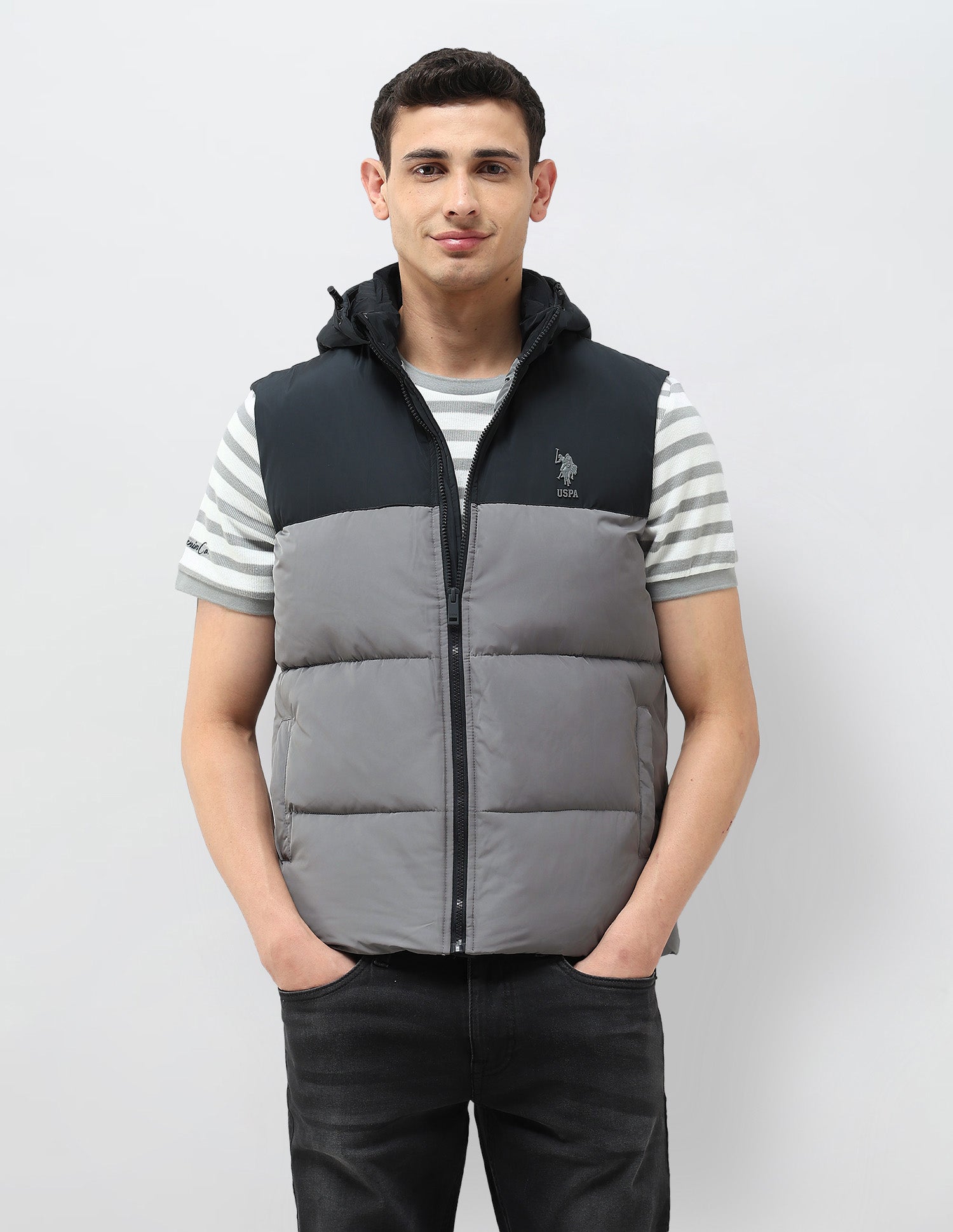 Detachable Hood Colour Blocked Jacket Black - U.S. POLO ASSN. | Large