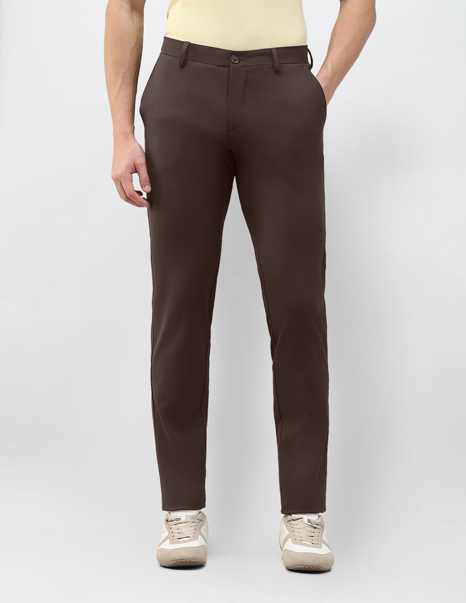 Austin Slim Fit Solid Trousers Choco - U.S. Polo Assn. India | Large